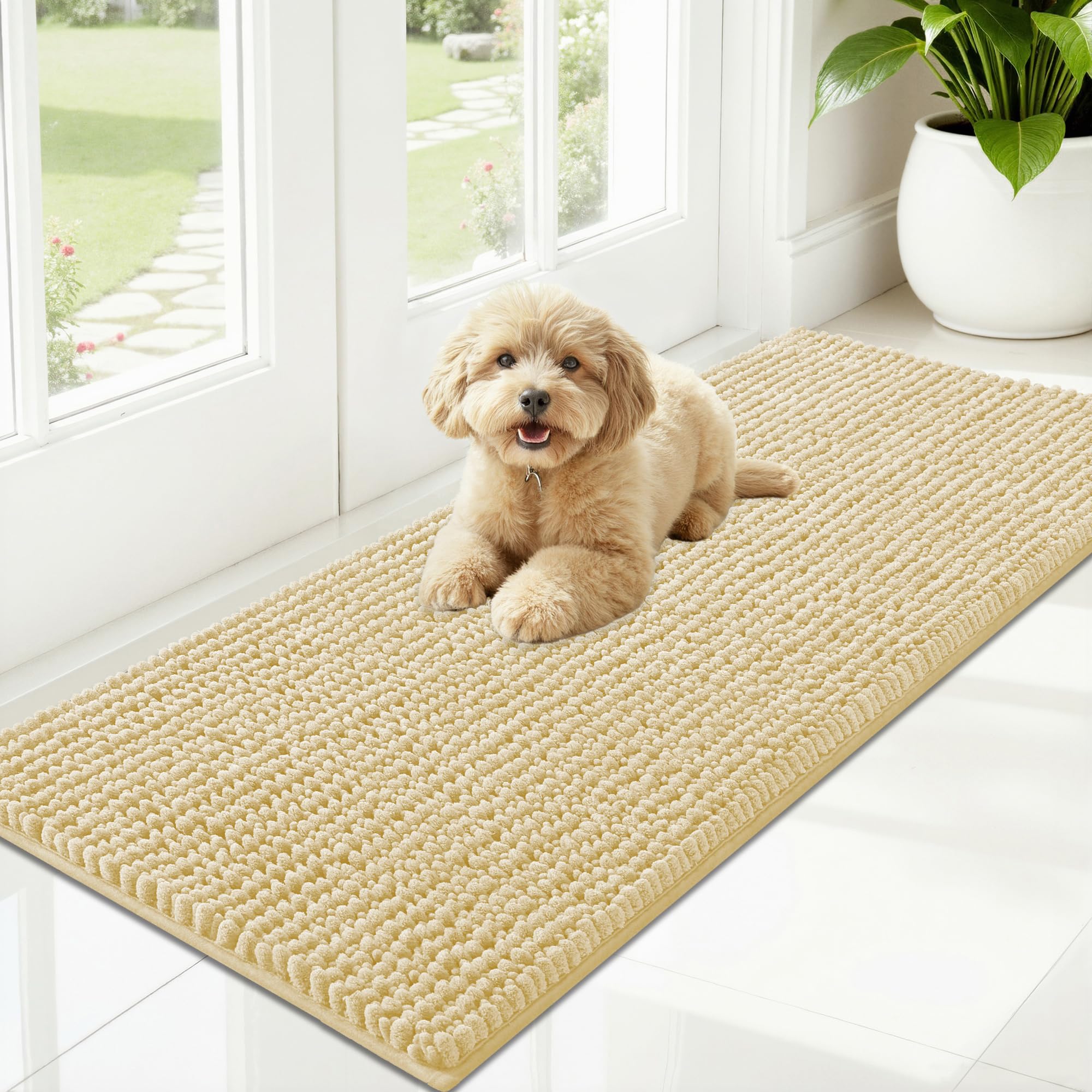 OLANLY Dog Door Mat for Muddy Paws 30x20, Ultra Absorbent Chenille Mud Doormat, Non-Slip Washable and Dirt Trapping Doormat for Indoor Entryway, Quick-Dry Indoor Pet Bed Mats for Dogs, Grey