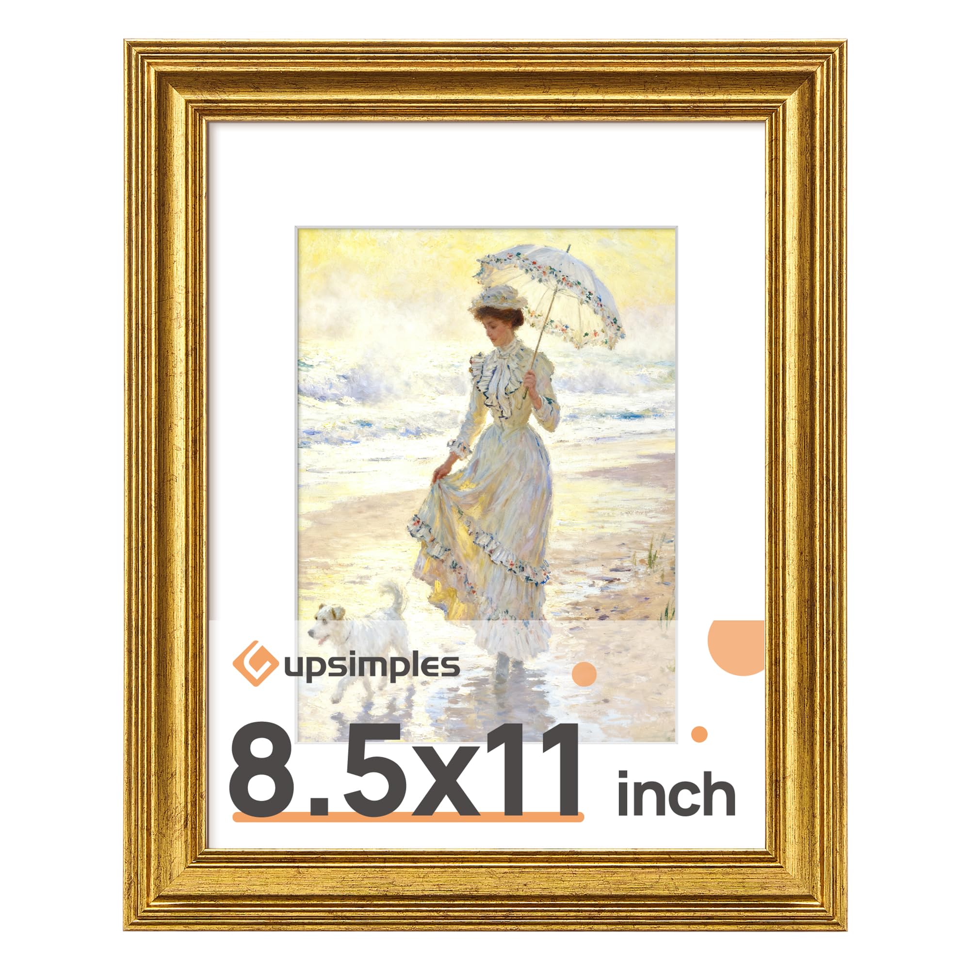 upsimples Vintage 8x10 Picture Frame, Antique Gold Frames Display 5x7 with Mat or 8 x 10 Without for Wall or Tabletop Decor, 1pack