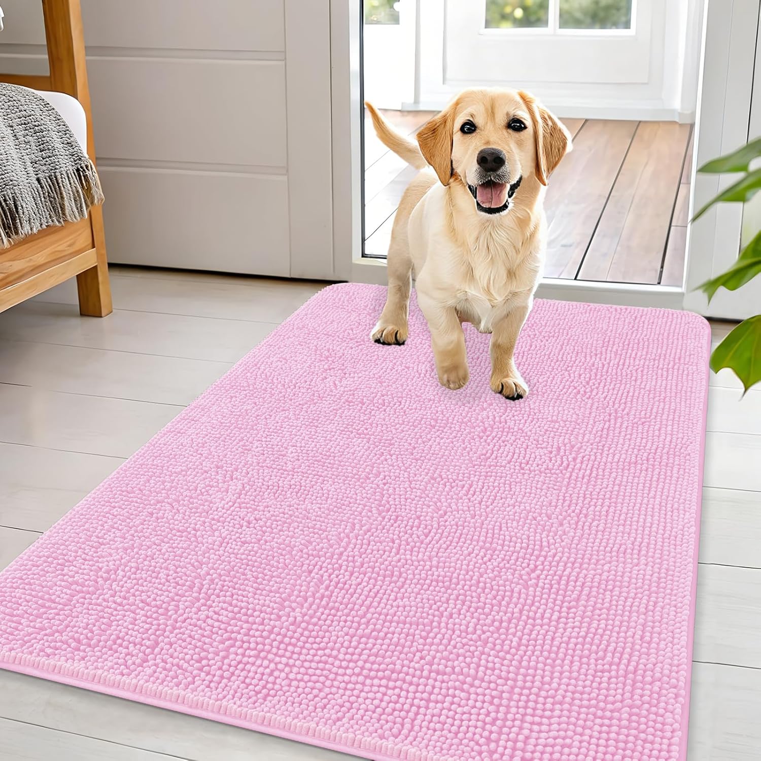 OLANLY Dog Door Mat for Muddy Paws 48x30, Absorbs Moisture and Dirt, Absorbent Non-Slip Washable Doormat, Quick Dry Chenille Mud Mat for Dogs, Entry Indoor Entryway Carpet for Inside Floor, Grey