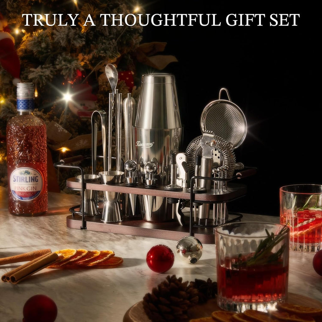 KITESSENSU Boston Shaker Set with Stand | Complete 24-Piece Bartender Cocktail Kit with All Bar Accessories