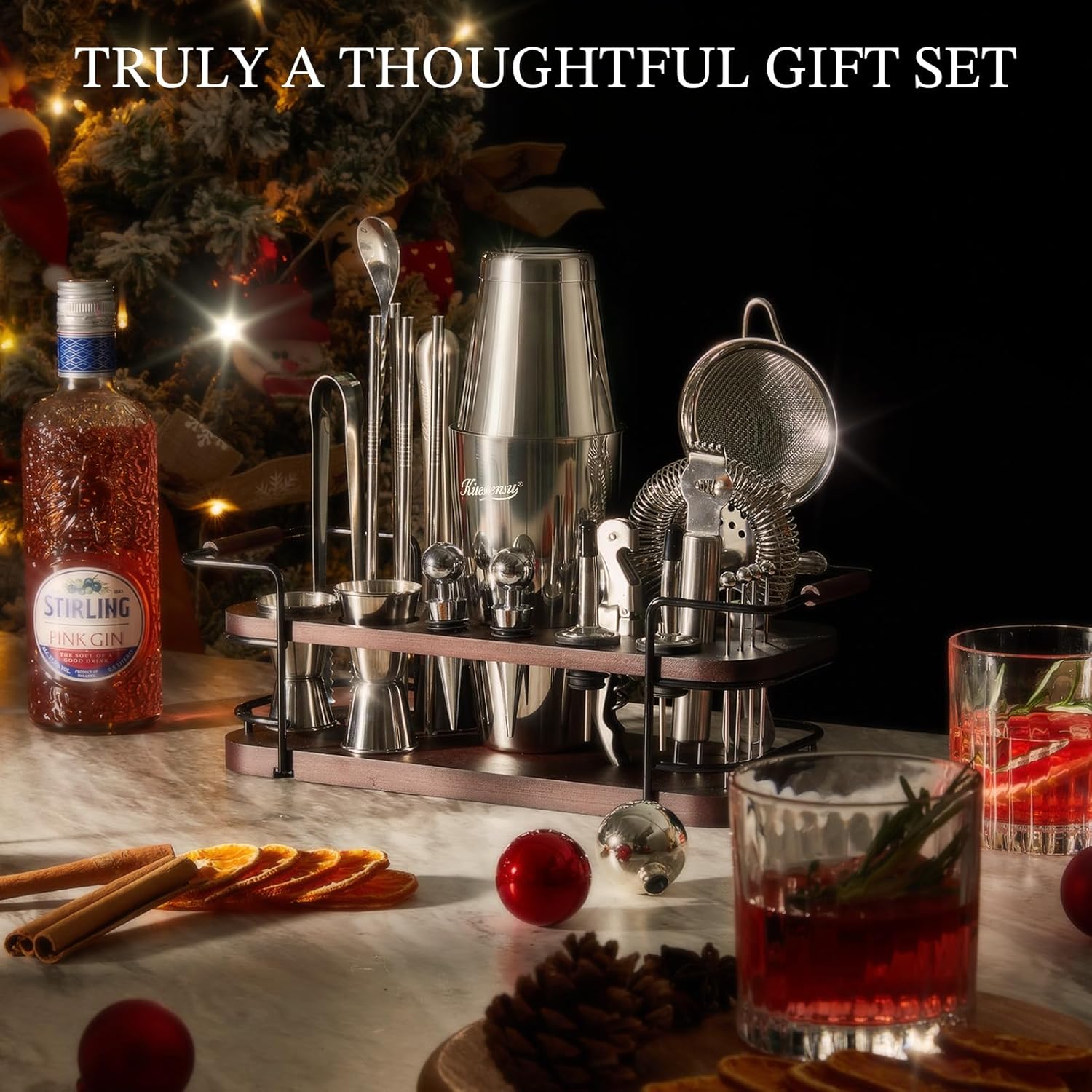 KITESSENSU Boston Shaker Set with Stand | Complete 24-Piece Bartender Cocktail Kit with All Bar Accessories