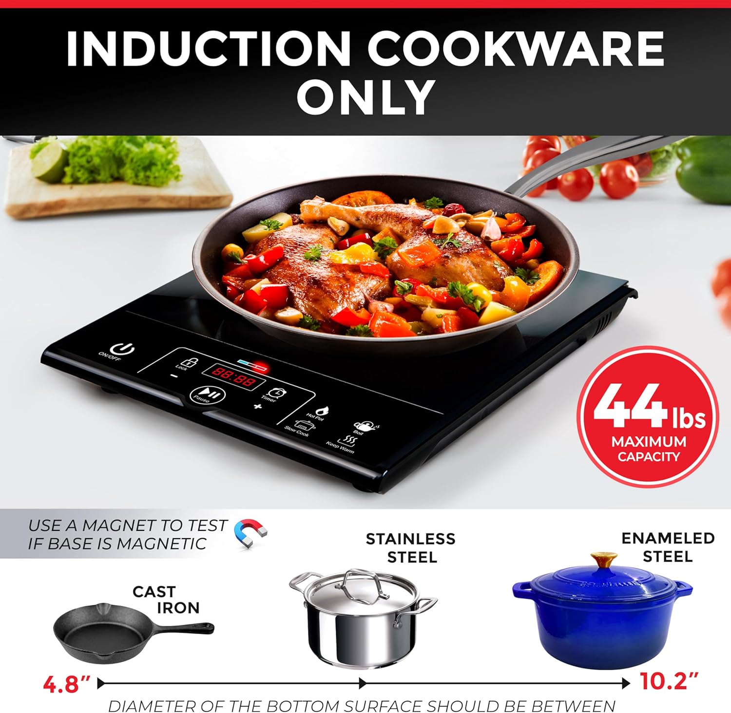 Mueller RapidTherm Portable Induction Cooktop Hot Plate Countertop Burner 1800W, 8 Temp Levels, Timer, Auto-Shut-Off, Touch Panel, LED Display, Auto Pot Detection, Child Safety Lock, 4 Preset Programs