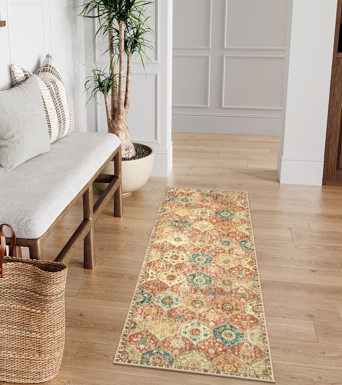 Lahome Moroccan Trellis Washable Rug, 2x3 Kitchen Rugs for Entryway Bathroom, Non-Slip Indoor Door Mat Ultra-Thin, Small Oriental Throw Carpet for Bedroom Entry Elise, Cream/Multi