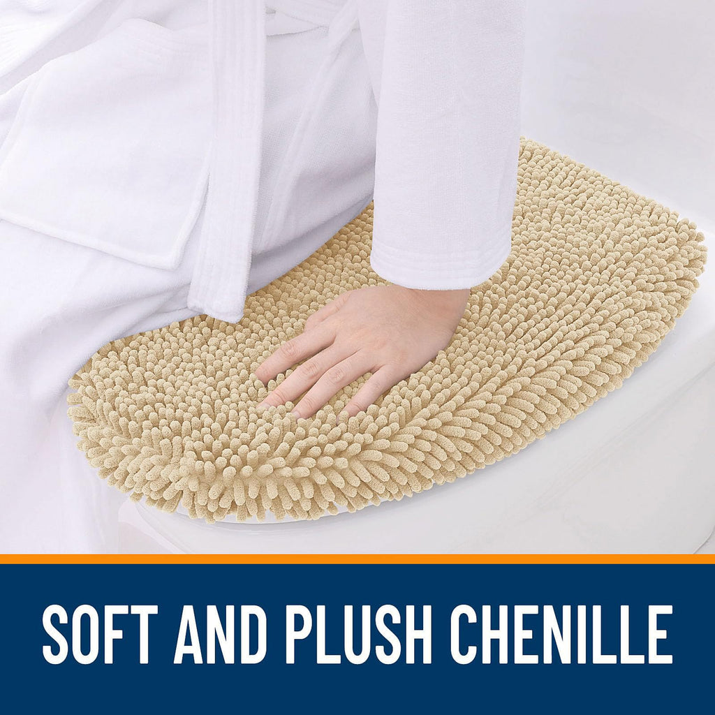 OLANLY Soft Chenille Bathroom Toilet Lid Cover, Machine Washable Seat Covers, 17.5x15, Stays in Place Rubber Backing, Fits Most Round, Elongated and Oblong Lids, Accessories Decor, Gray