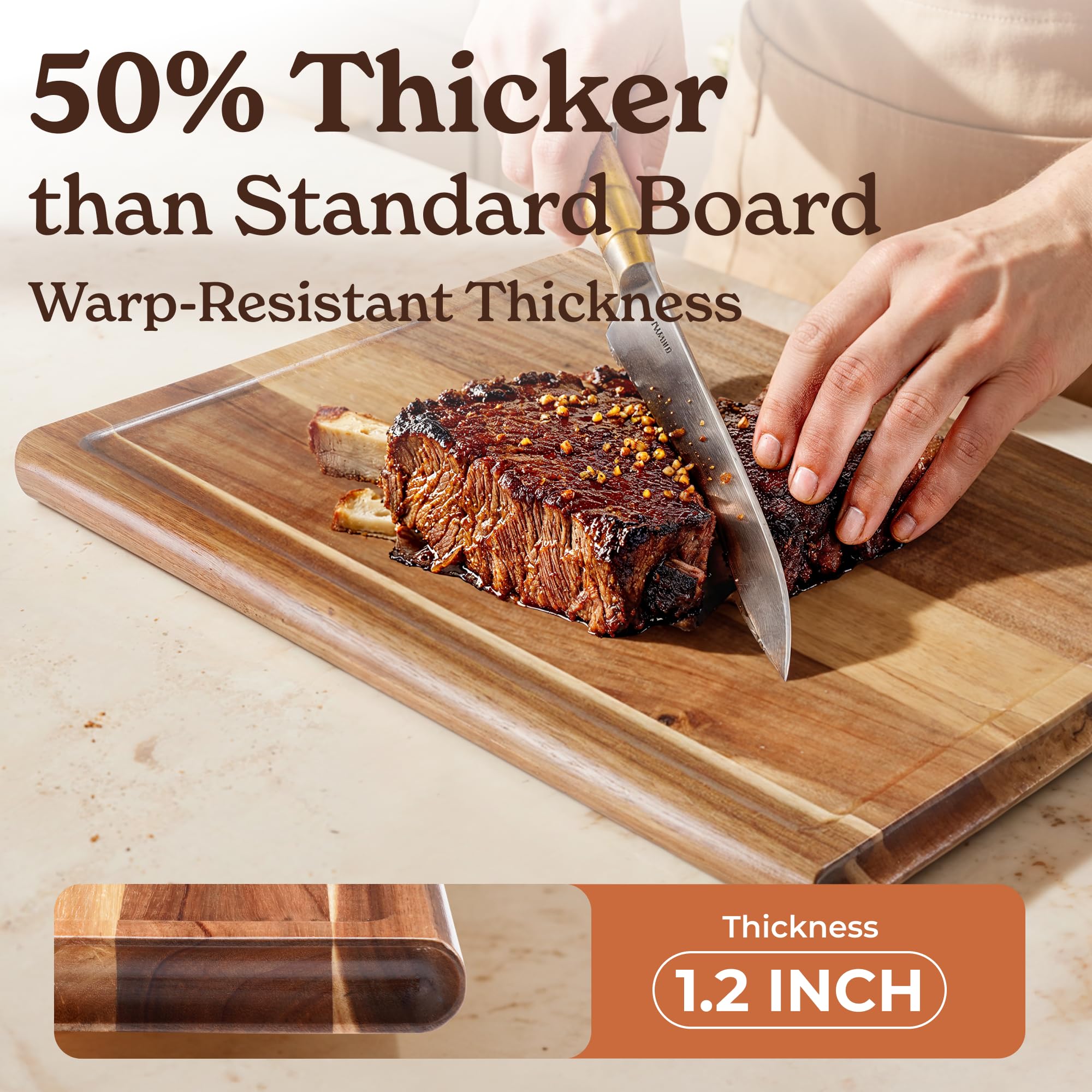 Smirly Non Toxic Larch Cutting Boards for Kitchen [1.2" Thickness][17"Extra Large] Cutting Chopping Board with Deep Juice Groove Heavy Duty & Easy Clean