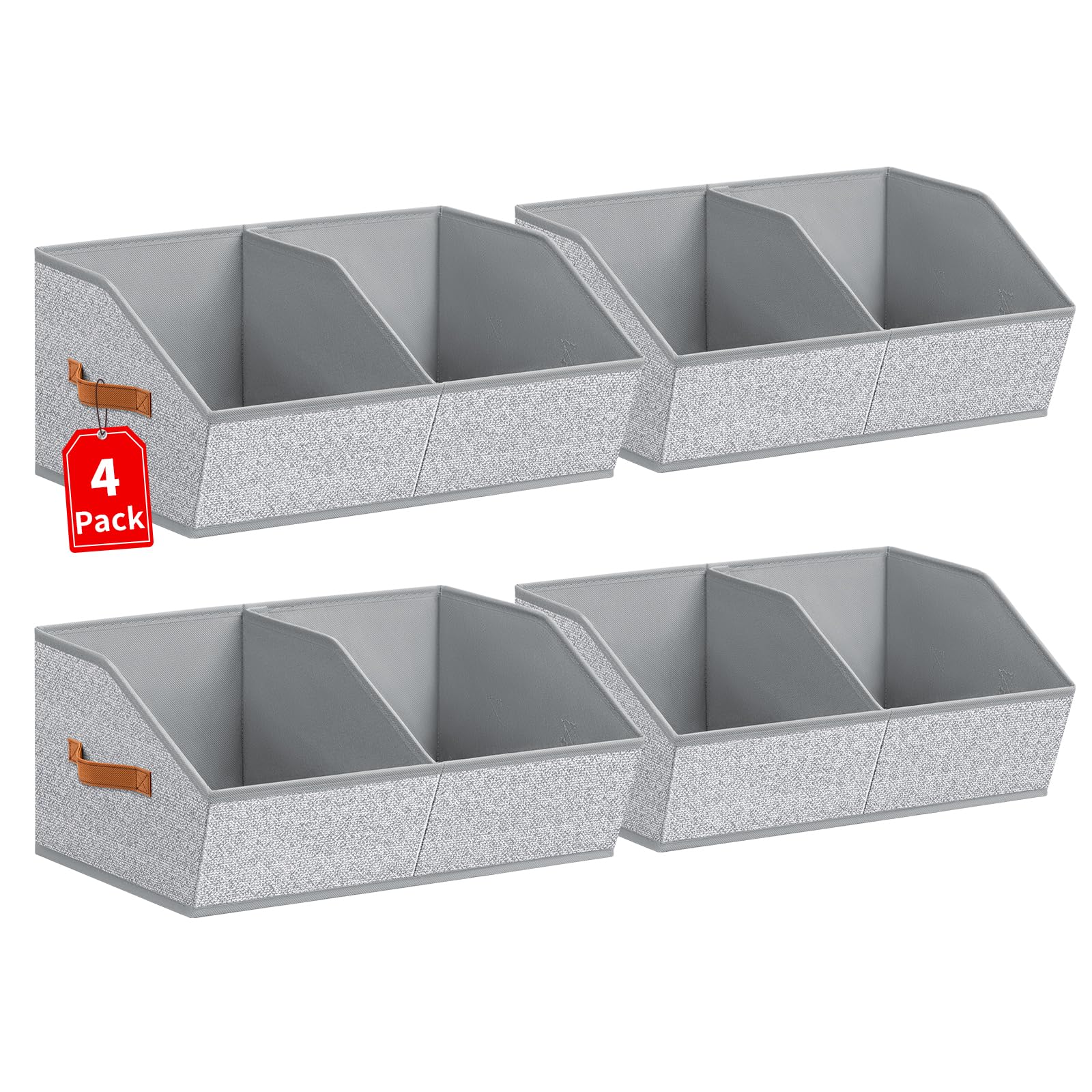 Homsorout Closet Organizers and Storage Bins - 8 Pack Collapsible Divided Trapezoidal Cube Storage Bins Baskets with Orange Handle for Organizing Clothes Blankets, Toys, Books, Towels(Beige)