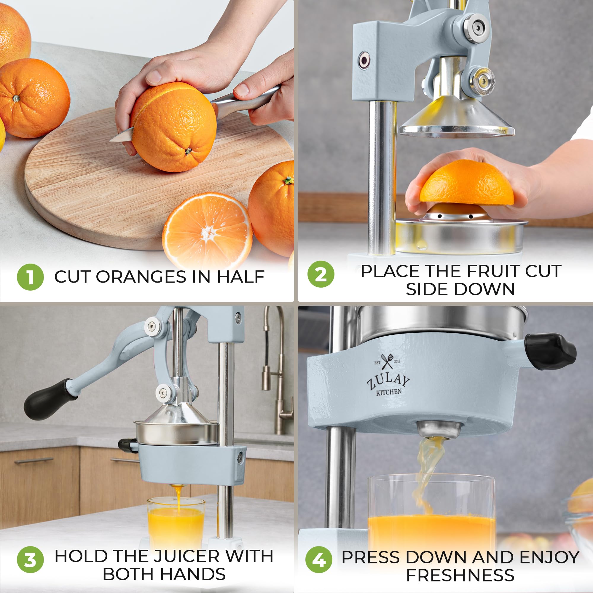 Zulay Kitchen Cast Iron Juicer - Easy-to-Clean Heavy-Duty Manual Juicer, Professional Citrus Juicer - Stainless Steel Lemon Squeezer - Manual Citrus Press & Orange Squeezer - Orange Juicer (Black)