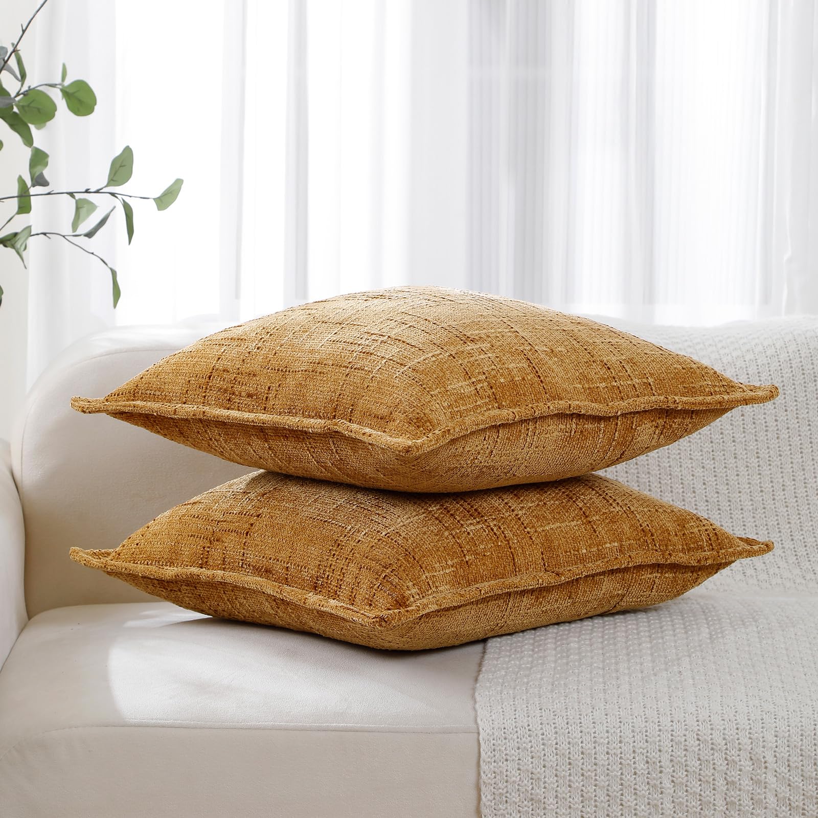 HPUK Decorative Throw Pillow Covers Set of 4 Square Couch Pillows Linen Cushion Cover for Couch Sofa Living Room, 18"x18" inches, Blue