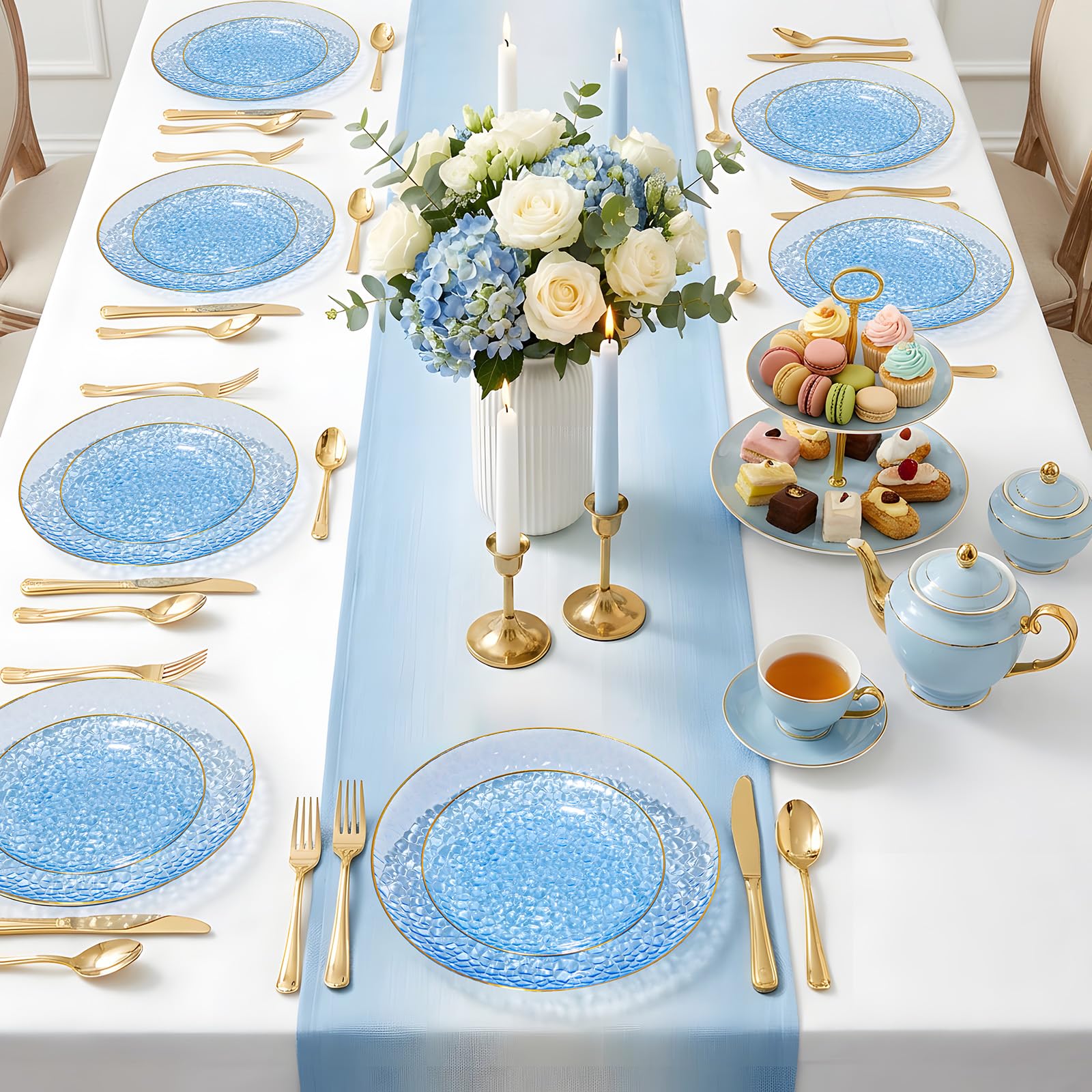 DaYammi 240Pcs Gold Plastic Plates Including 120Pcs Dessert Plates and 120Pcs Cake Forks,Hammered Party Plate,Clear Gold Appetizer plates Heavy duty Disposable Plastic Plate for Party Wedding Birthday