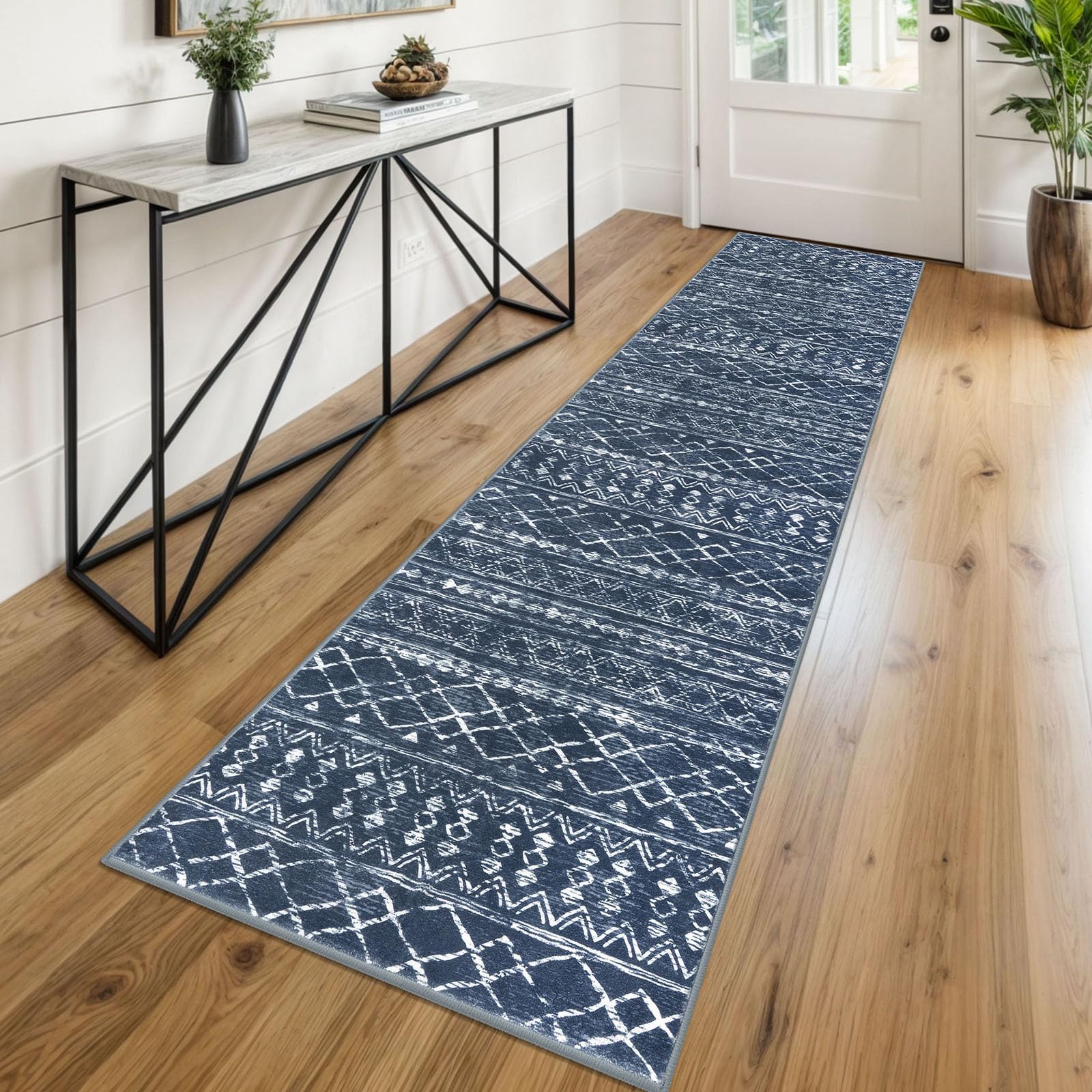 KUTA Washable Non-Slip Rugs for Entryway 2x3, Grey Moroccan Boho Small Area Rug, Ultra Soft Vintage Geometric Low-Pile Indoor Door Mat Floor Carpet for Indoor, Entrance, Kitchen, Bathroom, Bedroom