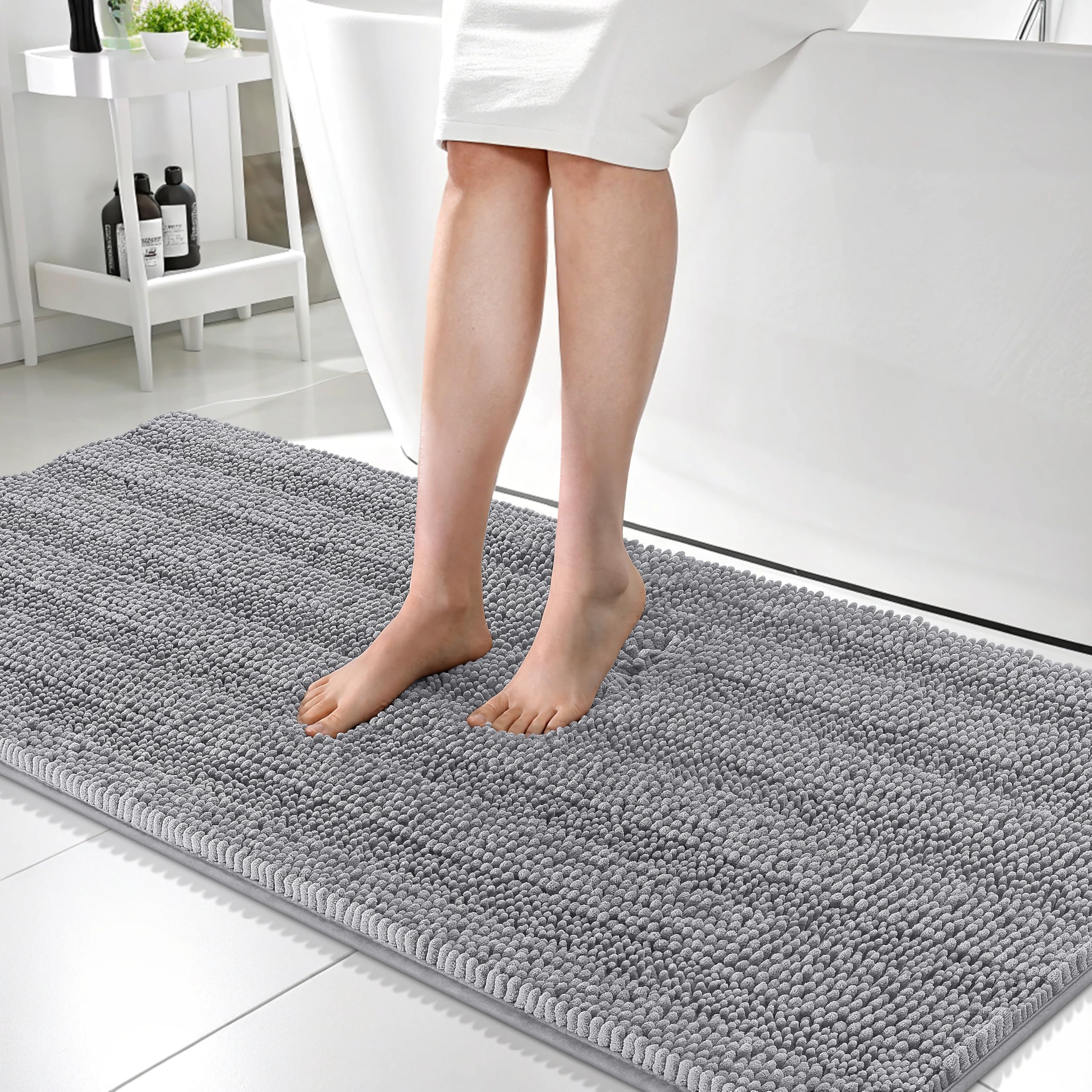 OLANLY Thick Bathroom Rugs 30x20, Extra Soft Absorbent Chenille Striped Bath Rugs, Rubber Backing, Machine Wash Dry, Bath Mats for Bathroom Floor, Tub and Shower, Home Decor Accessories, Grey