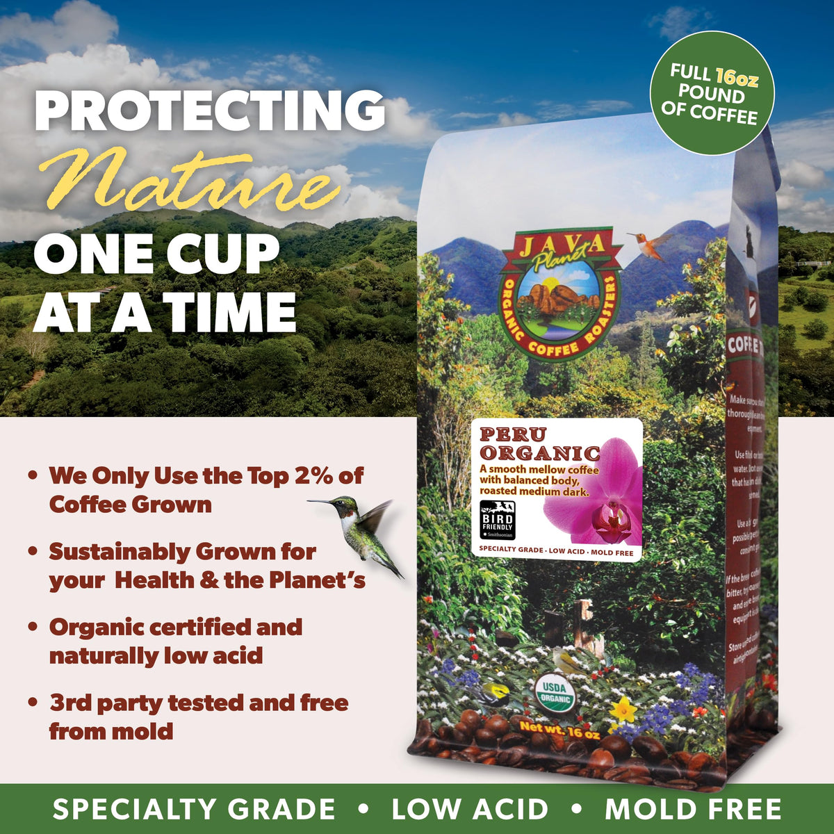 Java Planet Low Acid Organic Espresso Whole Bean Coffee 16oz