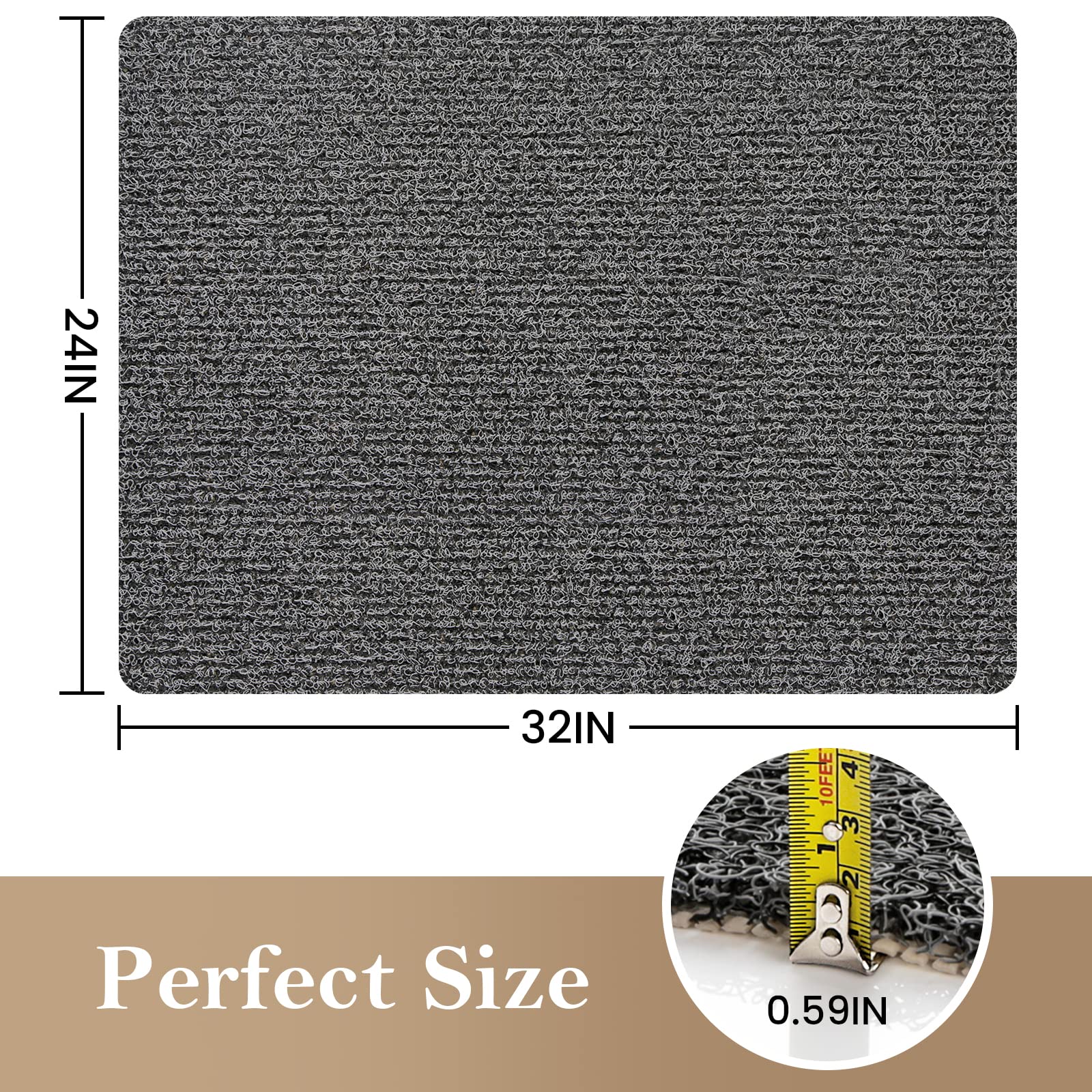 PVC Loofah Shower/Bathtub Mat Non-Slip, 24x16 inch, Soft Tub Mat with Drain, for Tub and Bathroom,Quick Drying,Grey
