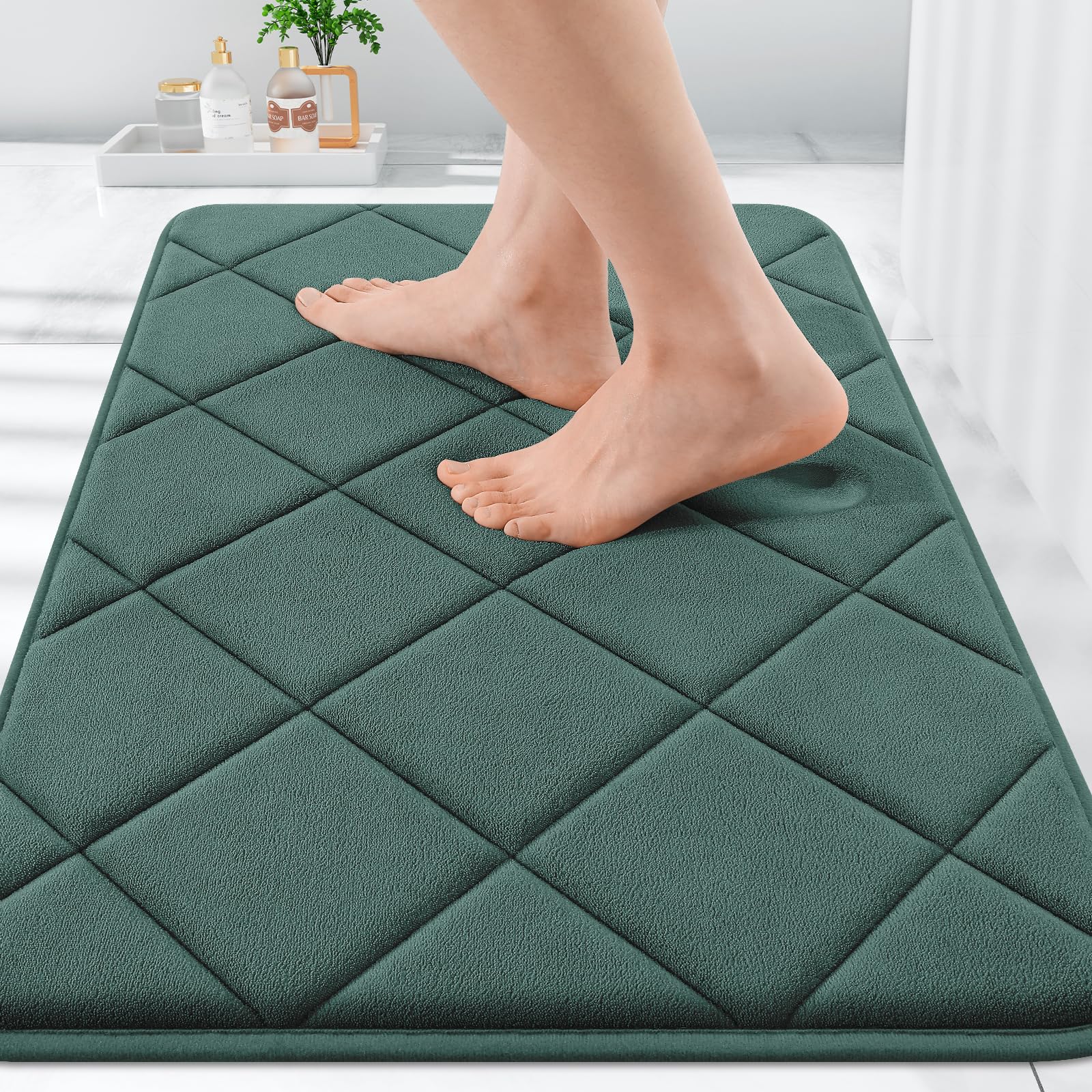 OLANLY Memory Foam Bath Mat 30x20, Ultra Soft and Absorbent Bathroom Rugs, Machine Washable, Comfortable Bath Carpet for Bathroom Floor, Tub and Shower, Black