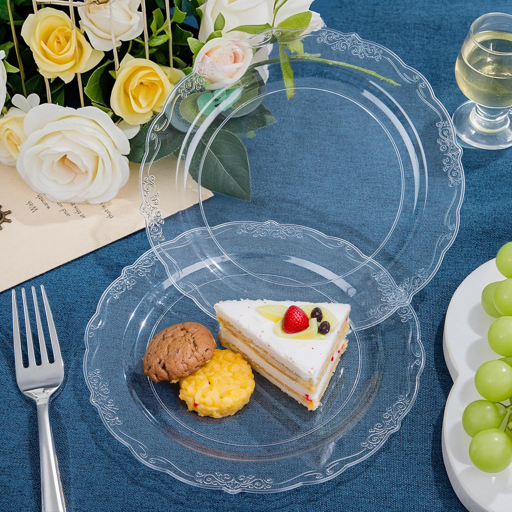 DaYammi 60PCS White Plastic Plates, Heavy Duty White Disposable Plates Premium 10inch Dinner Plates Hard Plastic Plates Disposable for Party Wedding Bridal Shower