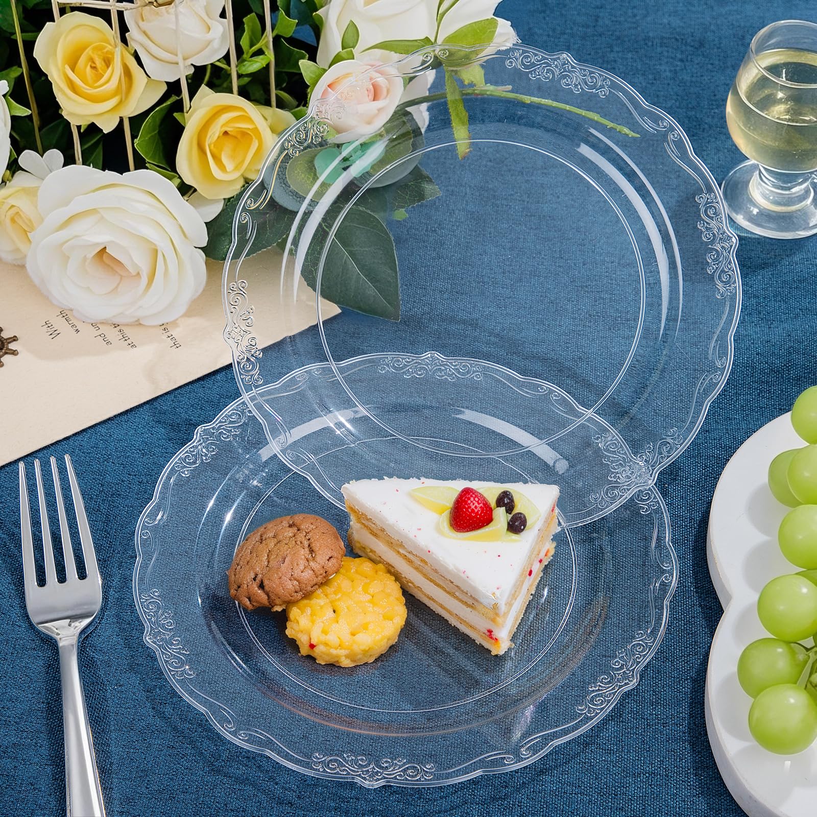 DaYammi 60PCS White Plastic Plates, Heavy Duty White Disposable Plates Premium 10inch Dinner Plates Hard Plastic Plates Disposable for Party Wedding Bridal Shower