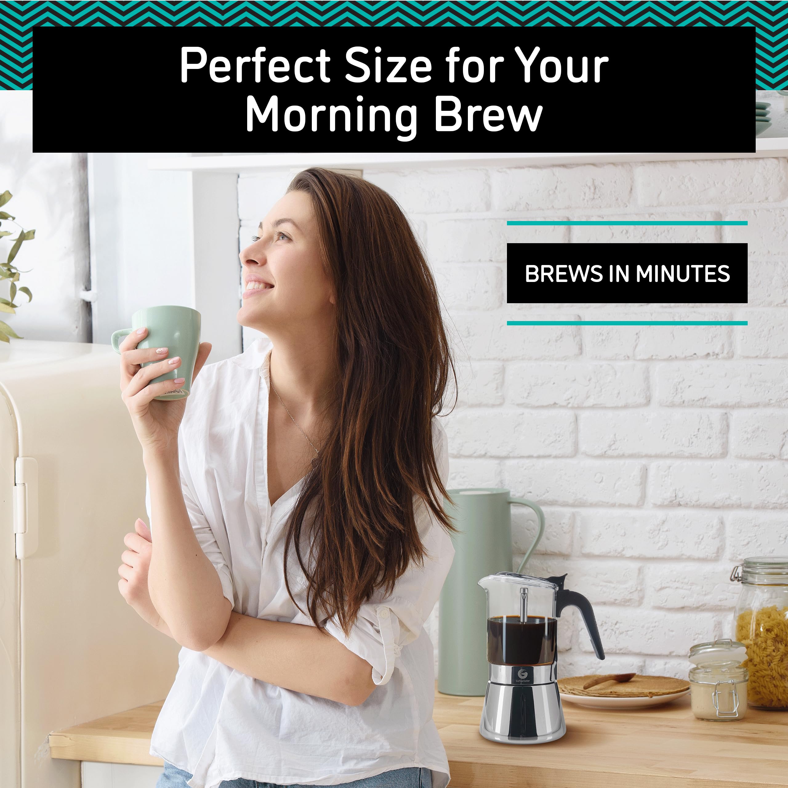 Coffee Gator Moka Pot - 6 Cup, 12oz Stovetop Espresso Maker - Classic Italian and Cuban Coffee Percolator w/ 2 Stainless-Steel Cups – Matte Grey Aluminum, 360ml