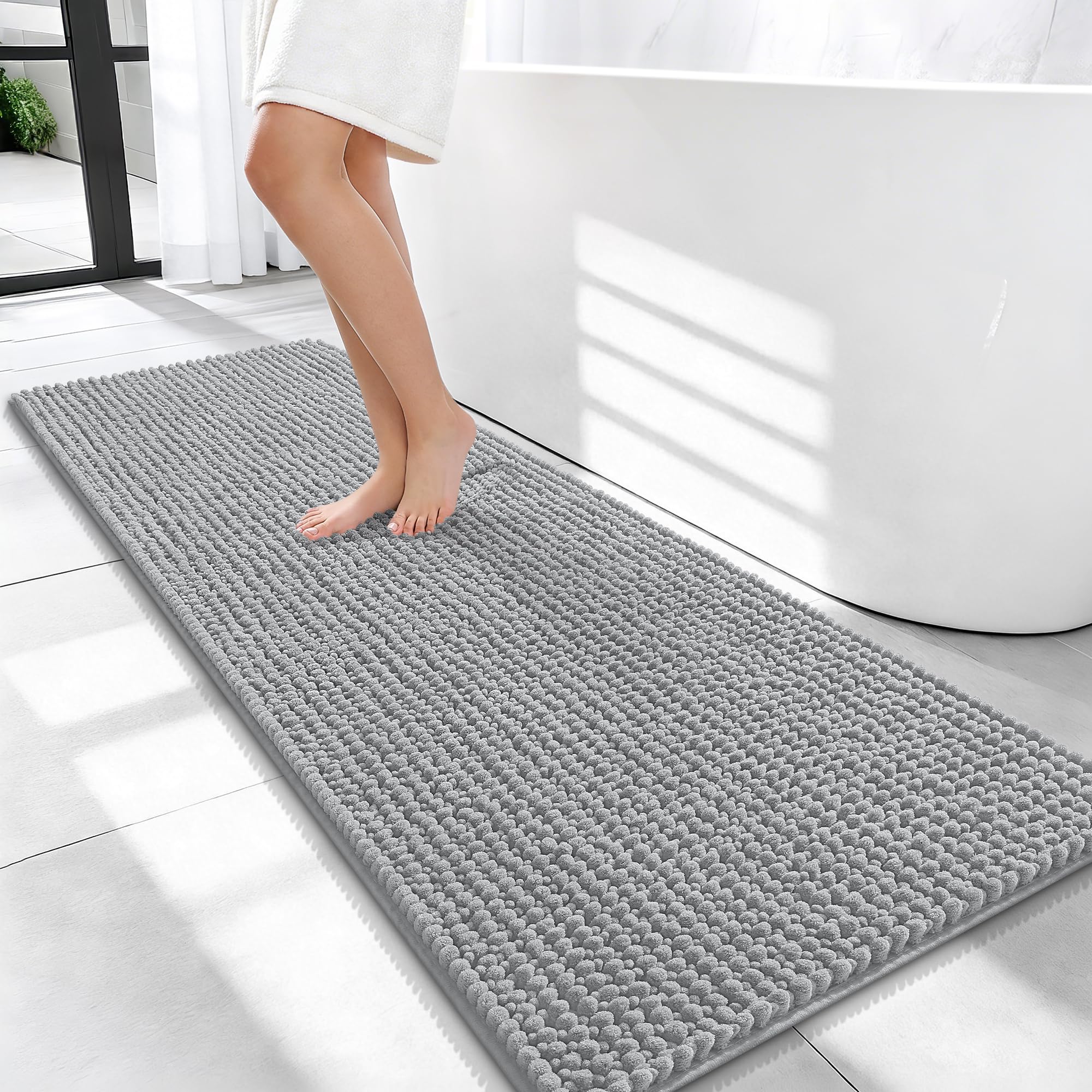 OLANLY Thick Bathroom Rugs 30x20, Extra Soft Absorbent Chenille Bath Rugs, Rubber Backing, Machine Wash Dry, Bath Mats for Bathroom Floor, Tub and Shower, Home Decor Accessories, Grey