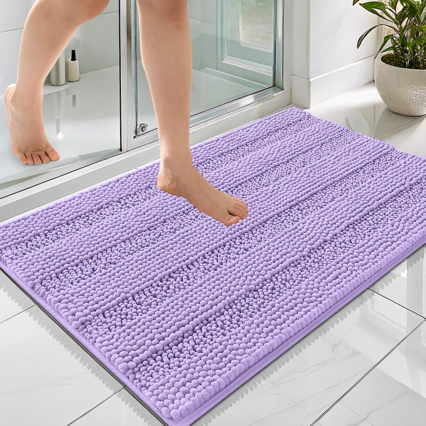 OLANLY Thick Bathroom Rugs 30x20, Extra Soft Absorbent Chenille Striped Bath Rugs, Rubber Backing, Machine Wash Dry, Bath Mats for Bathroom Floor, Tub and Shower, Home Decor Accessories, Grey