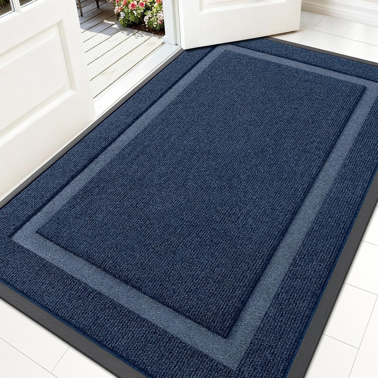 OLANLY Front Door Mat Indoor Outdoor Entrance, Waterproof All-Season, All-Weather Doormat, Sturdy Natural Rubber, Fade Resistant, Low Profile, Easy Clean Patio Porch Entryway Mat, 29.5x17, Beige