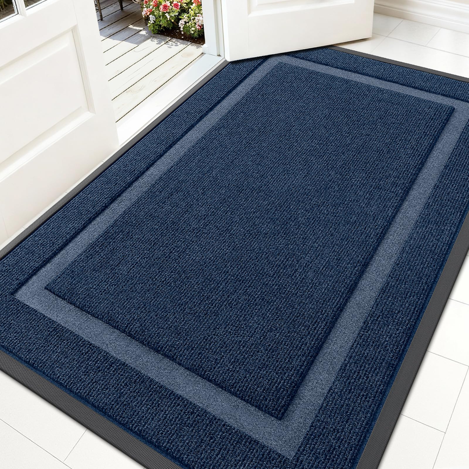 OLANLY Front Door Mat Indoor Outdoor Entrance, Waterproof All-Season, All-Weather Doormat, Sturdy Natural Rubber, Fade Resistant, Low Profile, Easy Clean Patio Porch Entryway Mat, 29.5x17, Black