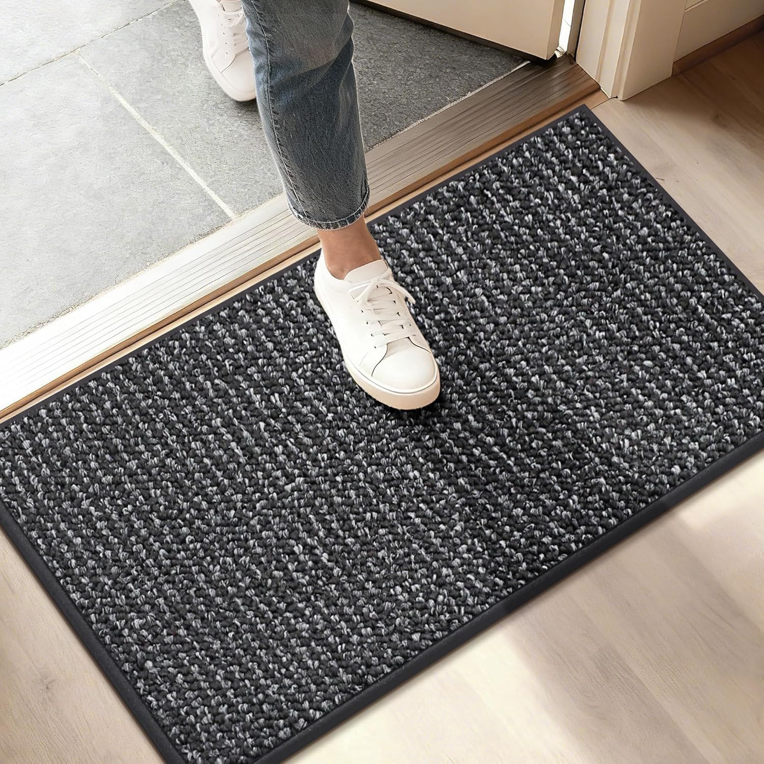 BEQHAUSE Dirt Trapper Door Mat 20" x 32", Non-Slip Washable Doormats Entrance Mat, Dirt Resistant and Absorbent Welcome Mat, Low Profile Floor Mats for Front Back Door and Entryway, Charcoal