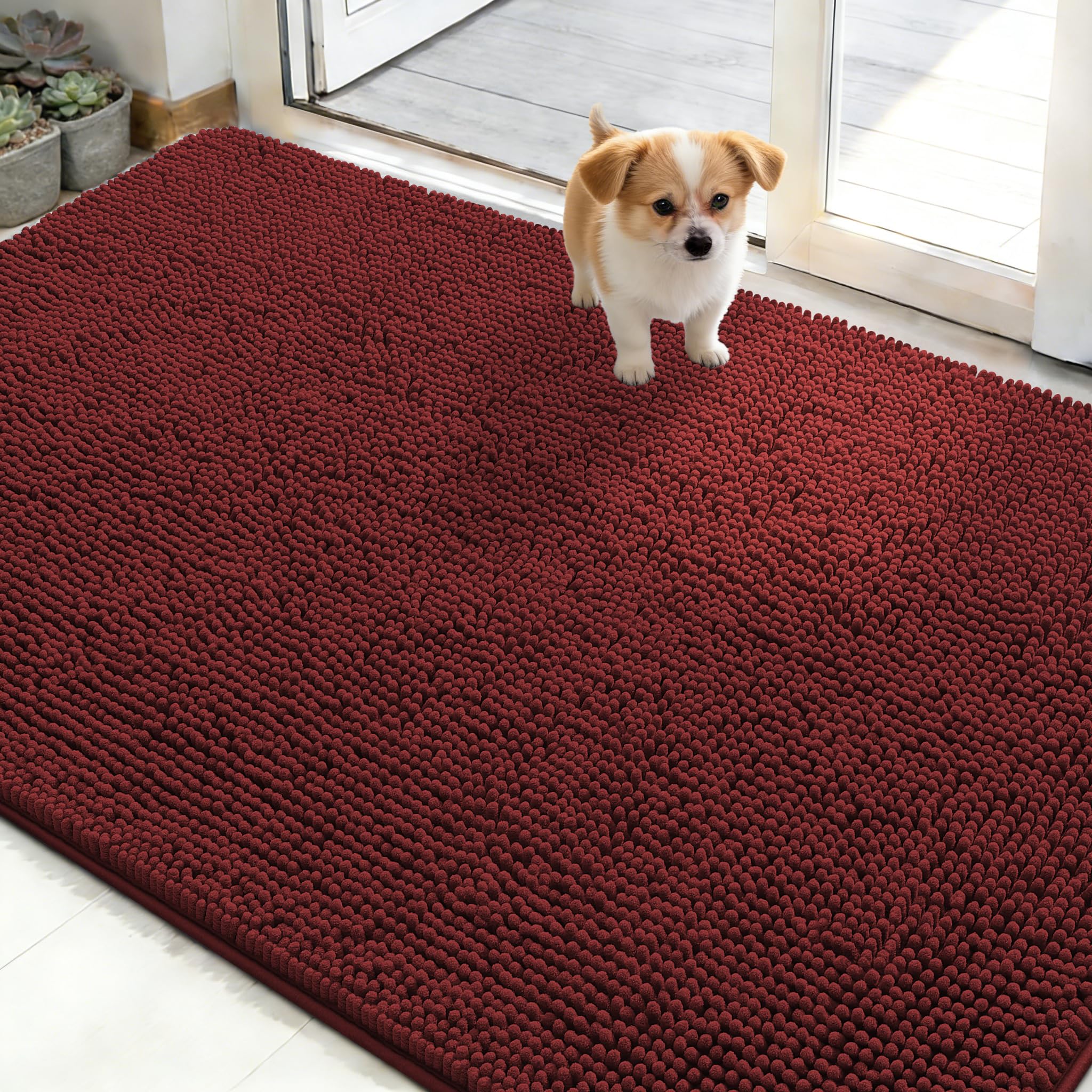 OLANLY Dog Door Mat for Muddy Paws 30x20, Absorbs Moisture and Dirt, Absorbent Non-Slip Washable Doormat, Quick Dry Chenille Mud Mat for Dogs, Entry Indoor Entryway Carpet for Inside Floor, Grey