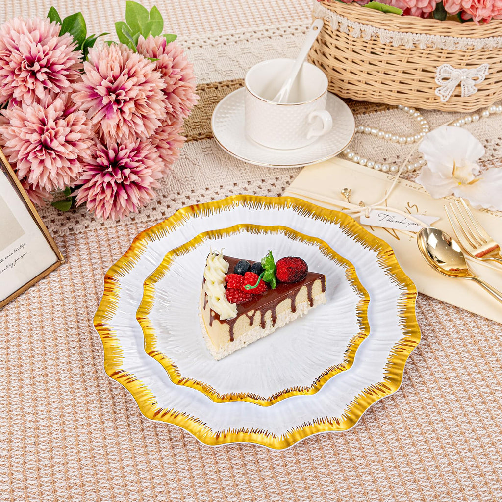 DaYammi 60PCS Blue and White Plastic Plates Blue Rim White Disposable Plates Blue White Party plates Include:30 Plastic Dinner Plate 30 Dessert plate and Wedding & Party Dining
