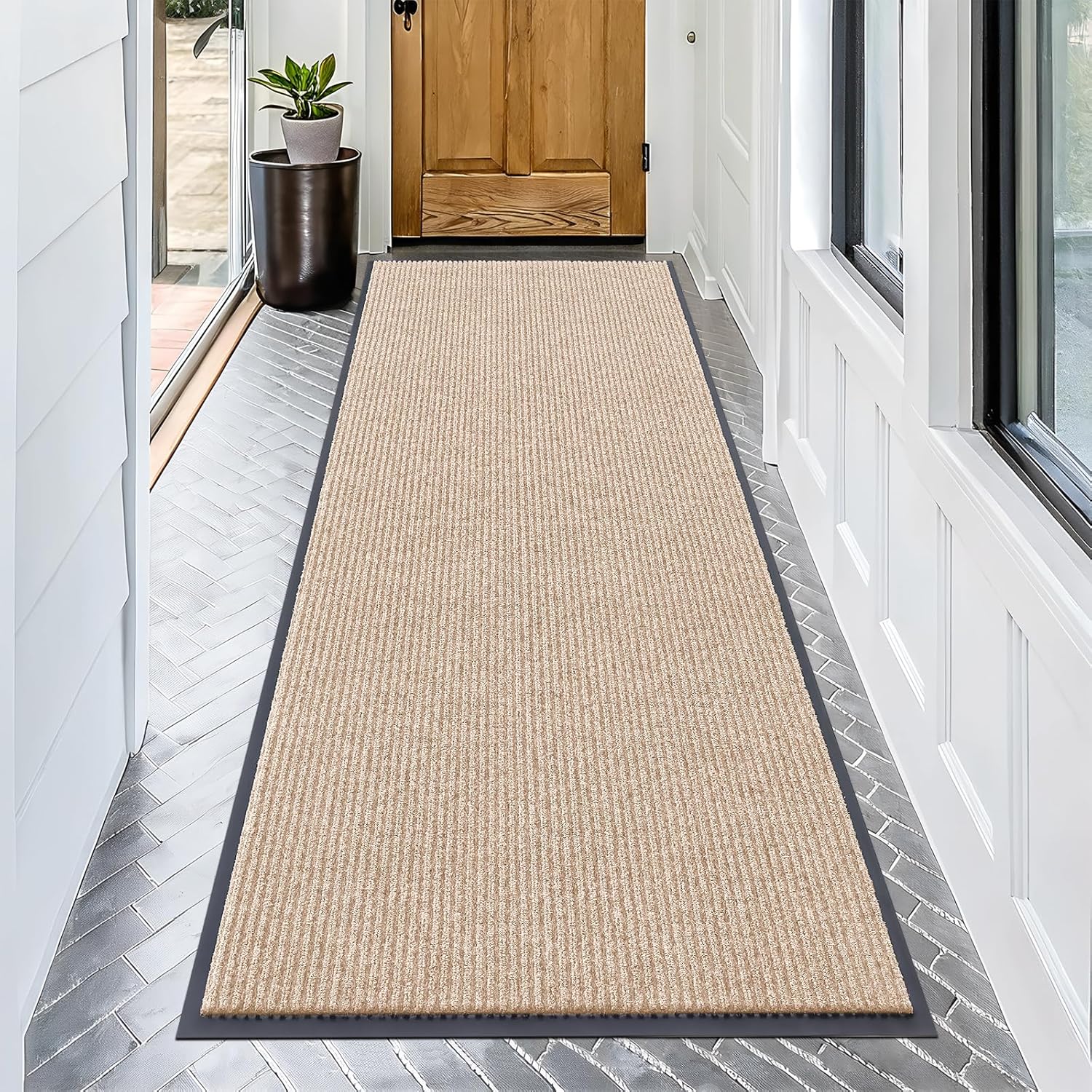 OLANLY Front Door Mat Indoor Outdoor Entrance, Waterproof Heavy Duty Doormat, Fade Resistant, Low Profile, Easy Clean Patio Porch Welcome Floor Mats for Entry, 29.5x17, Beige
