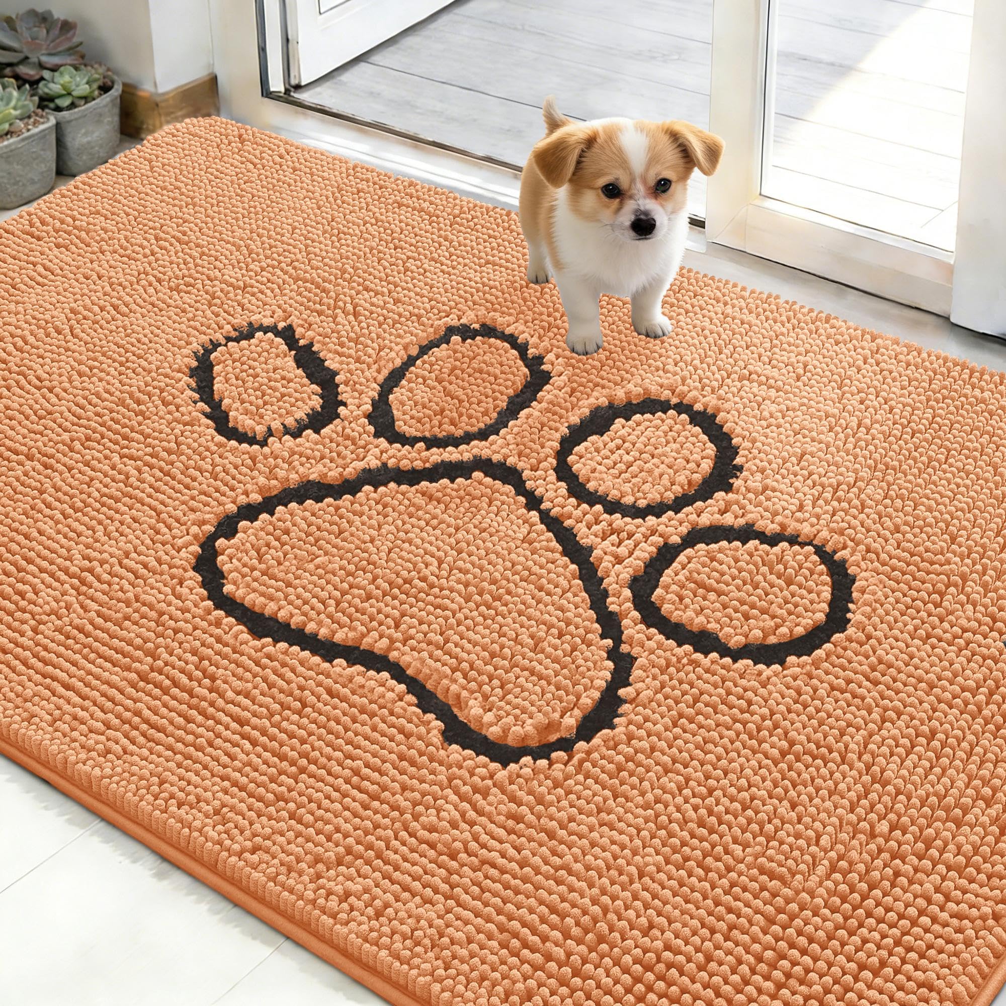 OLANLY Dog Door Mat for Muddy Paws 30x20, Absorbs Moisture and Dirt, Absorbent Non-Slip Washable Doormat, Quick Dry Chenille Mud Mat for Dogs, Entry Indoor Entryway Carpet for Inside Floor, Grey