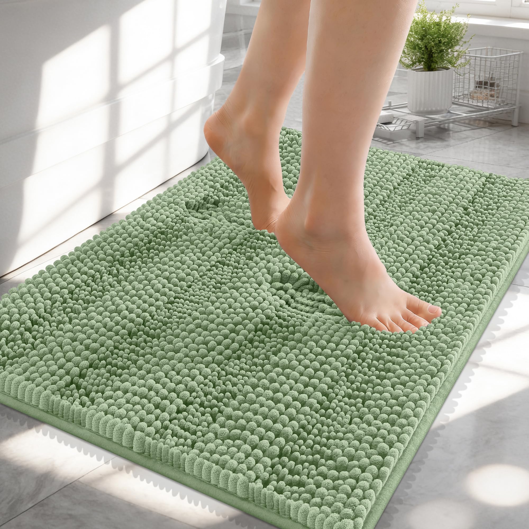 OLANLY Thick Bathroom Rugs 30x20, Extra Soft Absorbent Chenille Striped Bath Rugs, Rubber Backing, Machine Wash Dry, Bath Mats for Bathroom Floor, Tub and Shower, Home Decor Accessories, Grey