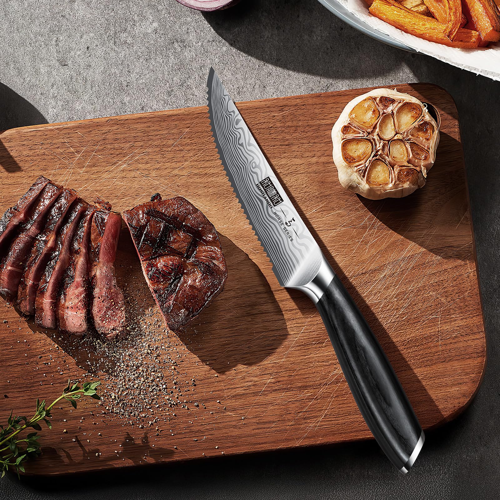 HOSHANHO Steak Knives Set of 6, 4.5 Inch Japanese Serrated Steak Knife Set, Ultra Sharp High Carbon Powder Steel Steak Knife with Pakkawood Handle