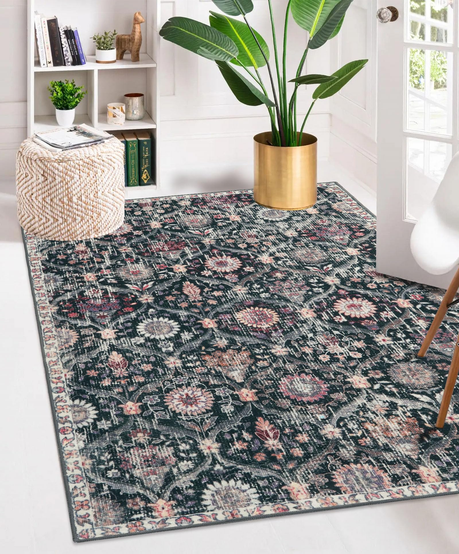 Lahome Moroccan Trellis Washable Rug, 2x3 Kitchen Rugs for Entryway Bathroom, Non-Slip Indoor Door Mat Ultra-Thin, Small Oriental Throw Carpet for Bedroom Entry Elise, Cream/Multi
