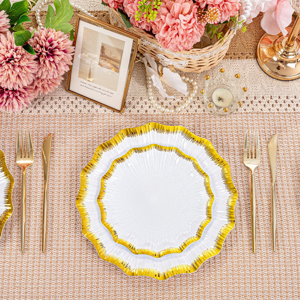 DaYammi 60PCS Blue and White Plastic Plates Blue Rim White Disposable Plates Blue White Party plates Include:30 Plastic Dinner Plate 30 Dessert plate and Wedding & Party Dining