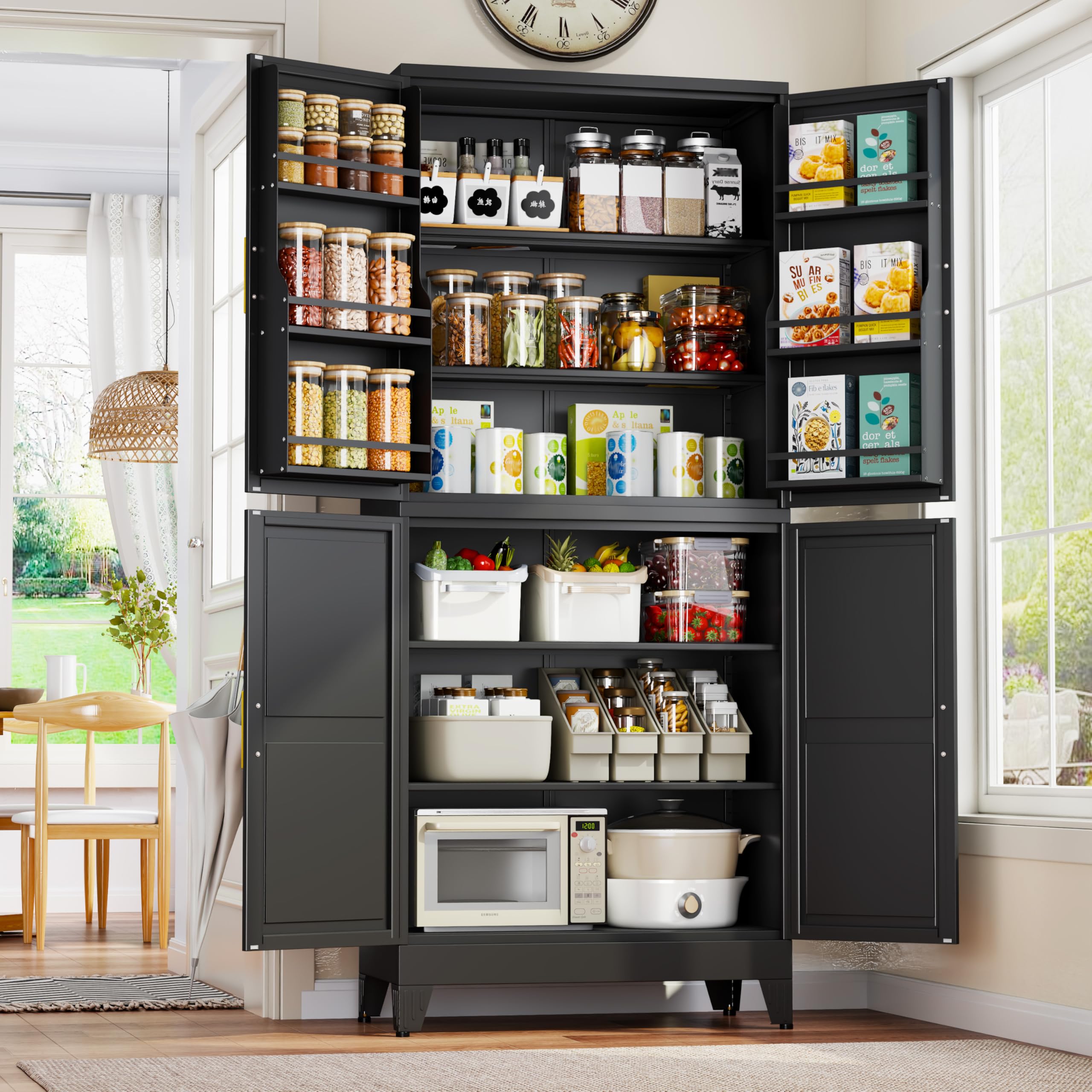 GAIOUS Metal Pantry Cabinet, Kitchen Pantry Storage Cabinets with 2 Door and 3 Adjustable Shelves, White Kitchen Pantry Cabinet, Freestanding Cupboard for Dining Room Living Room Bathroom