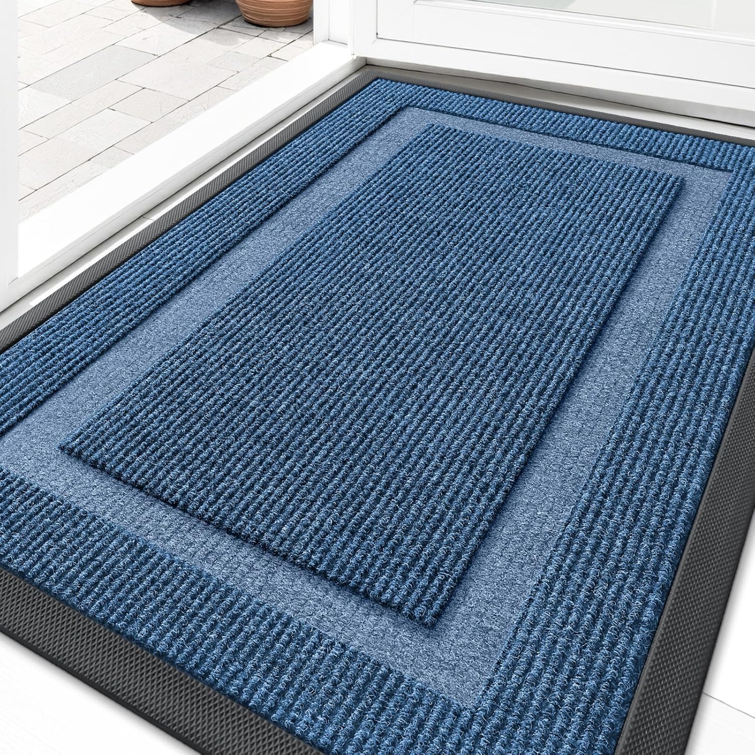 OLANLY Front Door Mat Indoor Outdoor Entrance, Waterproof All-Season, All-Weather Doormat, Sturdy Natural Rubber, Fade Resistant, Low Profile, Easy Clean Patio Porch Entryway Mat, 29.5x17, Beige