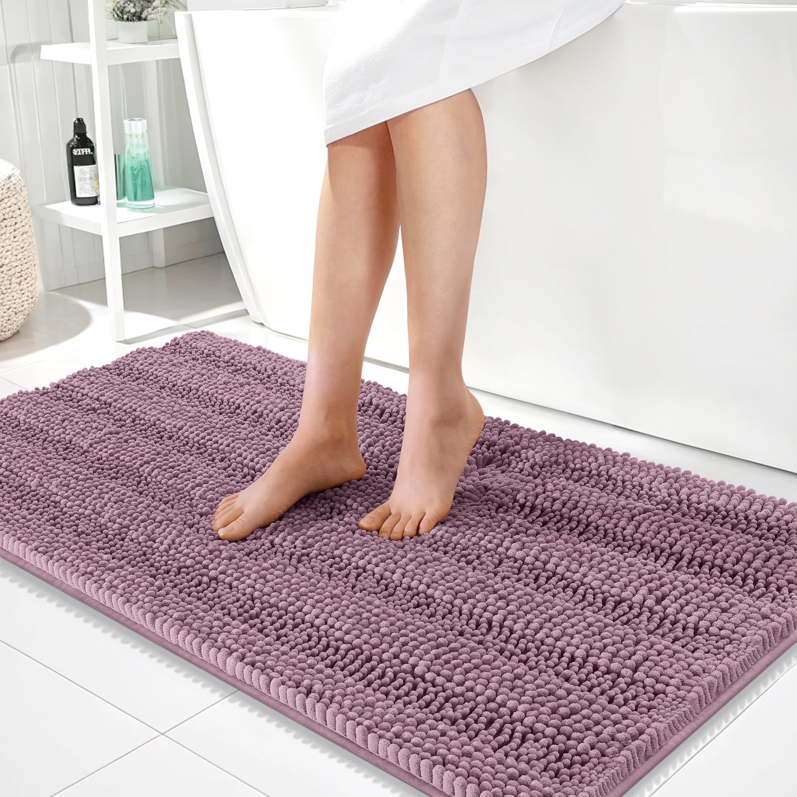 OLANLY Thick Bathroom Rugs 30x20, Extra Soft Absorbent Chenille Striped Bath Rugs, Rubber Backing, Machine Wash Dry, Bath Mats for Bathroom Floor, Tub and Shower, Home Decor Accessories, Grey