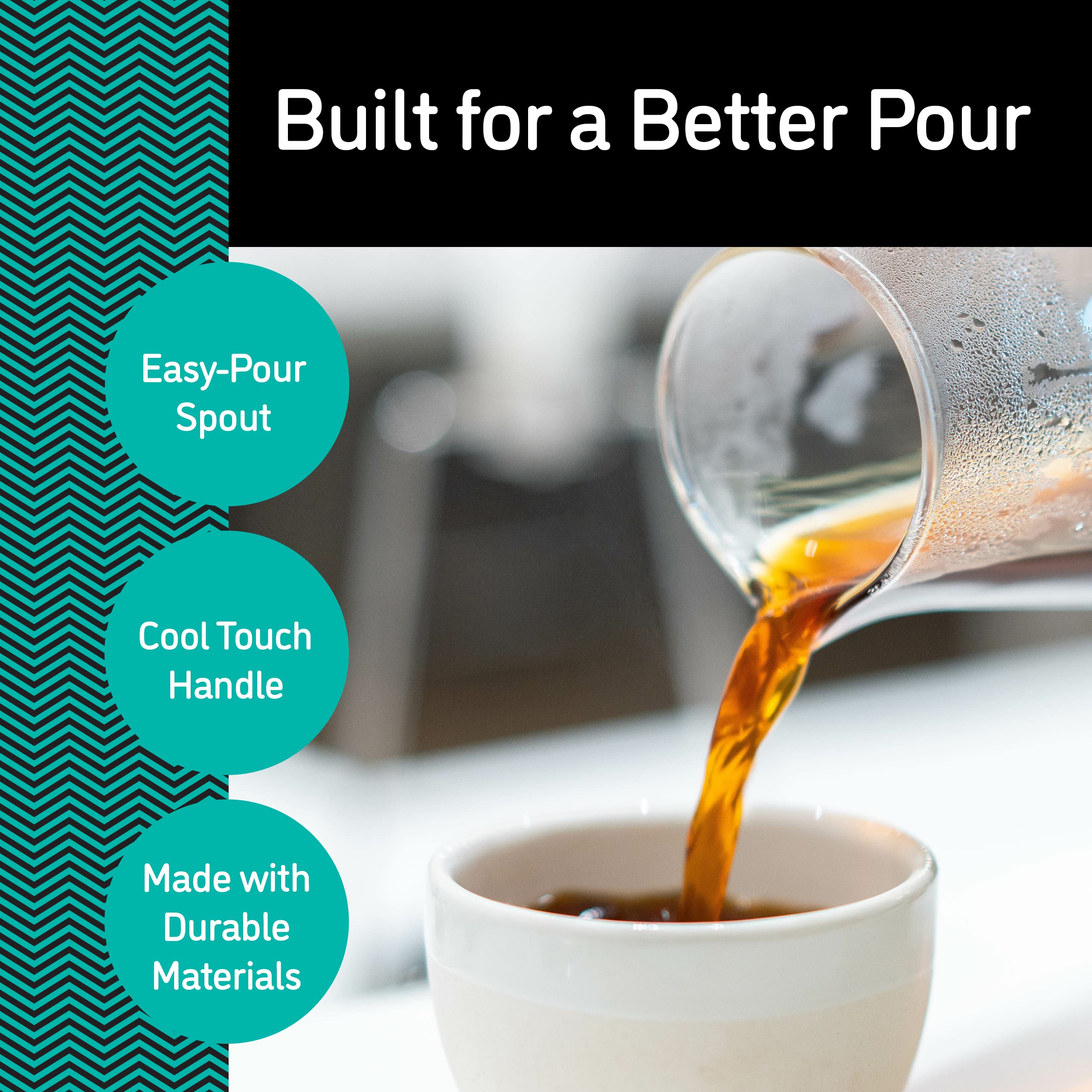 Coffee Gator Pour Over Coffee Maker - 27oz High Heat Borosilicate Glass with Reusable Stainless Steel Filter, Drip Coffee Brewer Dripper Set Carafe, 800ml Clear