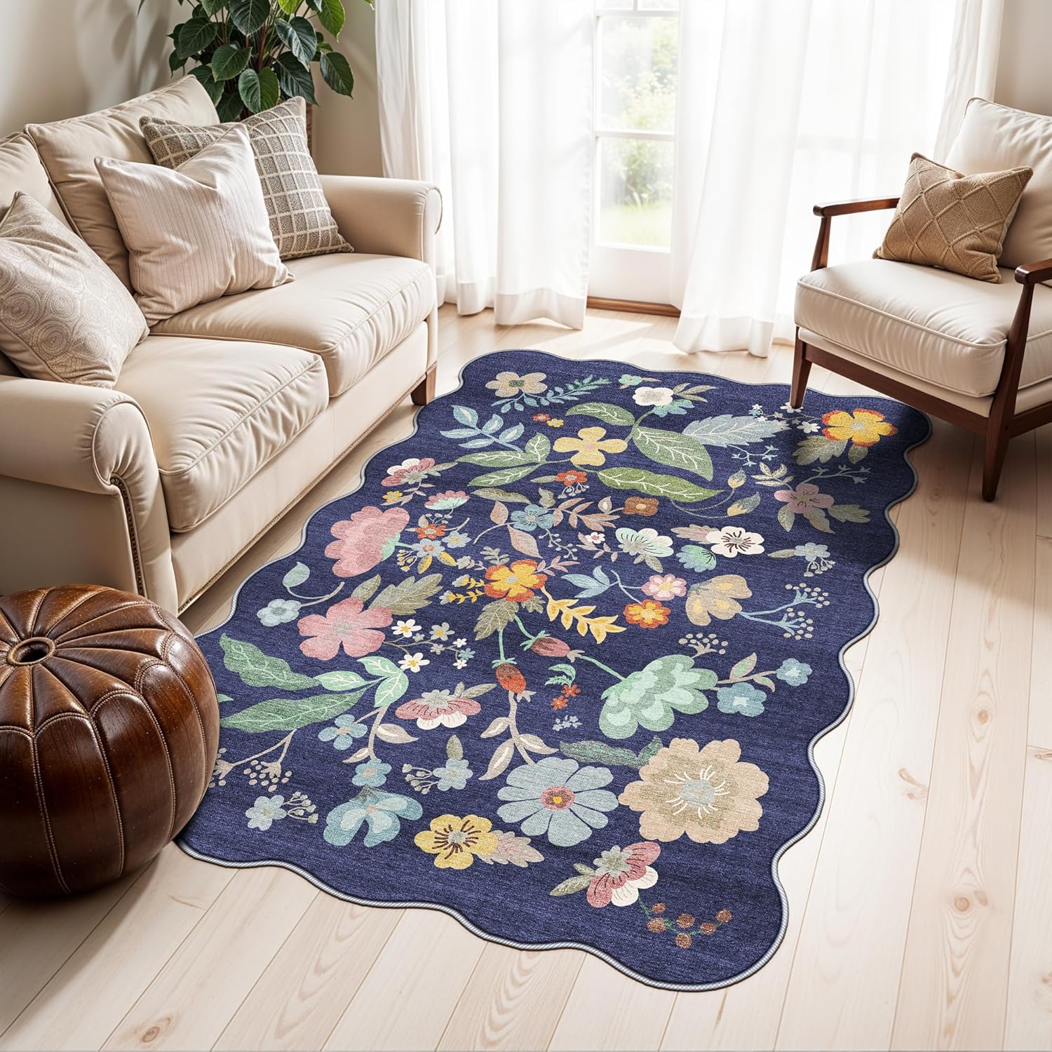 Washable 2x3 Entryway Area Rug - Neutral Kitchen Rug Runner Vintage Soft Floor Mat Non Slip Indoor Farmhouse Carpet for Bathroom Living Room Bedroom (2 X 3, Beige)