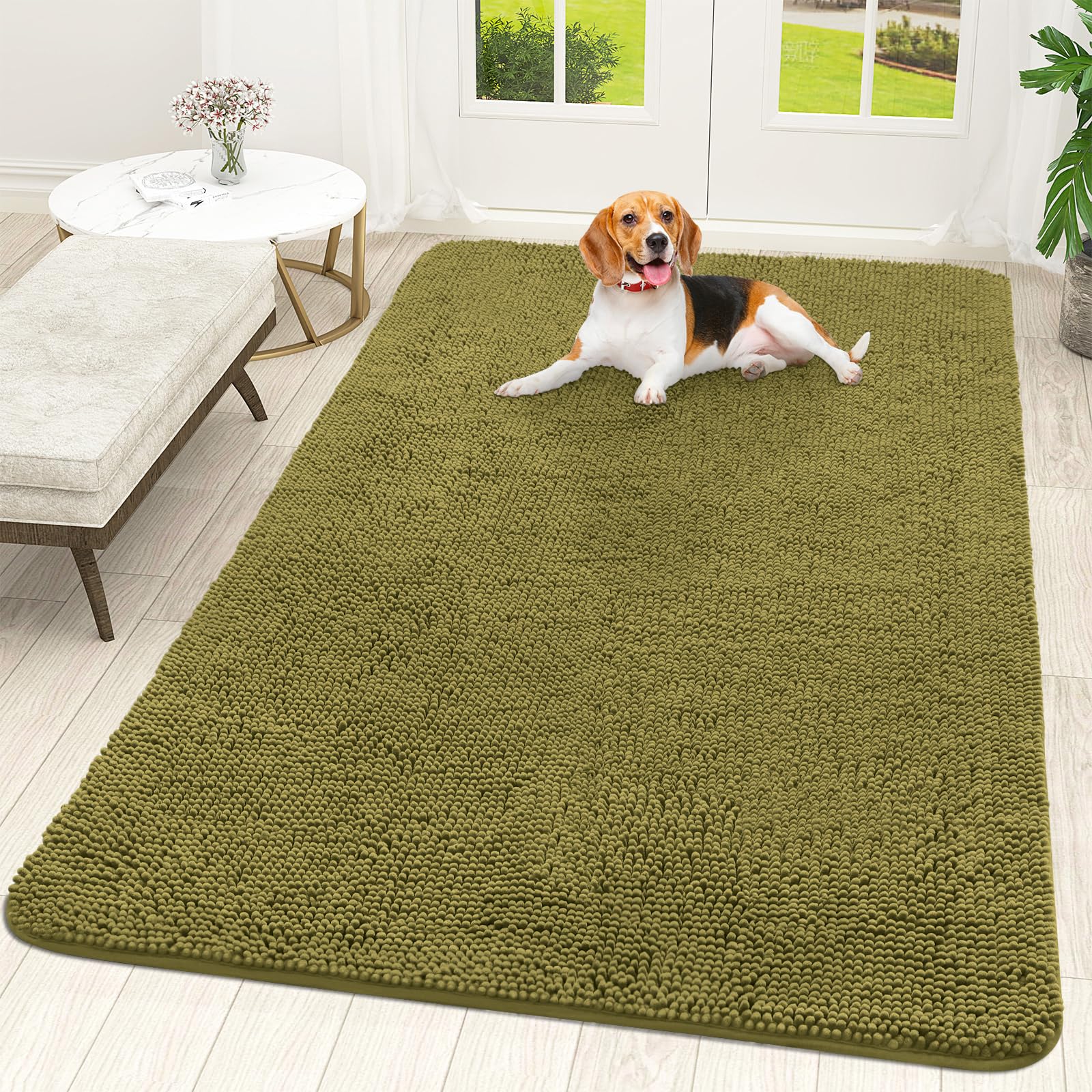 OLANLY Dog Door Mat for Muddy Paws 30x20, Absorbs Moisture and Dirt, Absorbent Non-Slip Washable Doormat, Quick Dry Chenille Mud Mat for Dogs, Entry Indoor Entryway Carpet for Inside Floor, Grey