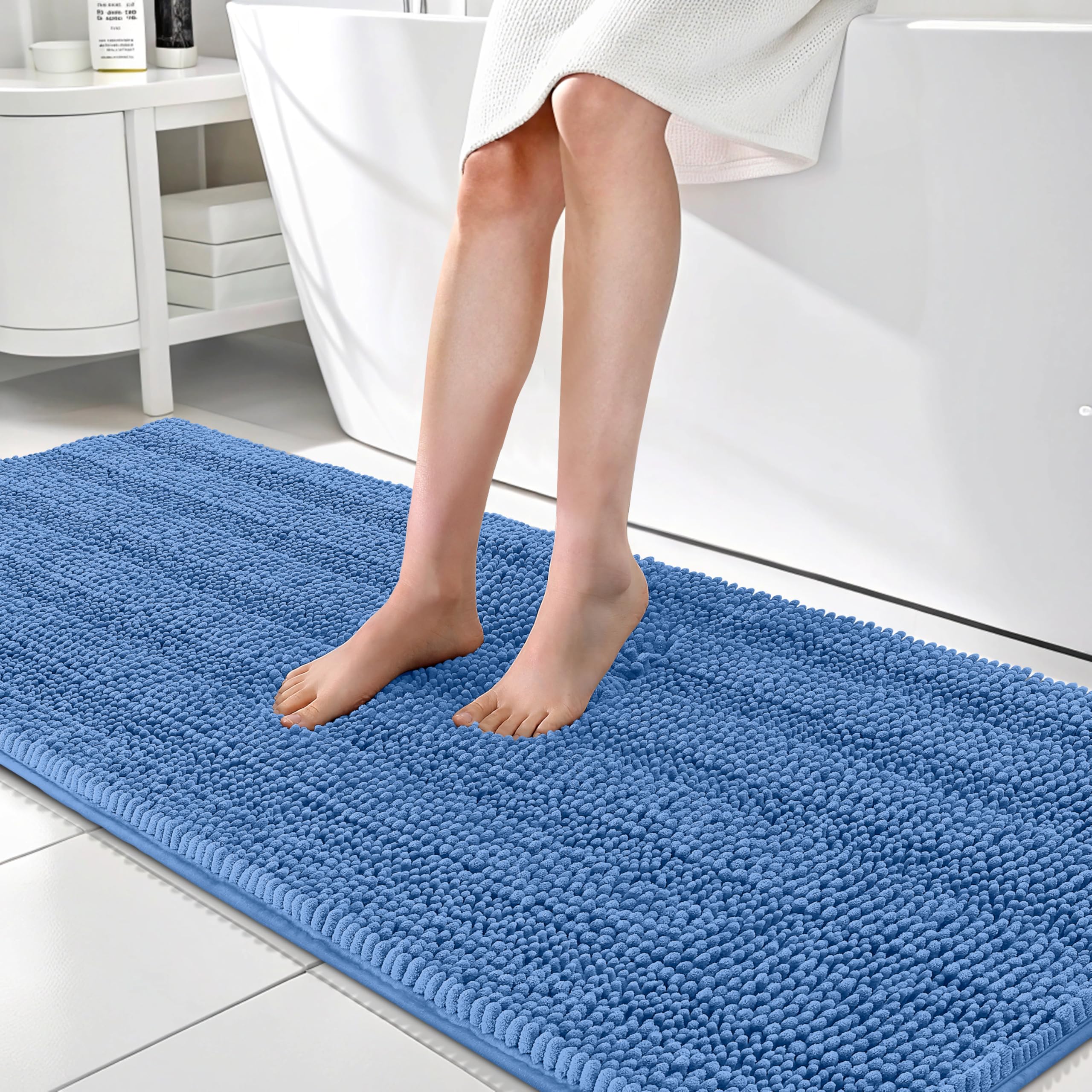 OLANLY Thick Bathroom Rugs 30x20, Extra Soft Absorbent Chenille Striped Bath Rugs, Rubber Backing, Machine Wash Dry, Bath Mats for Bathroom Floor, Tub and Shower, Home Decor Accessories, Grey