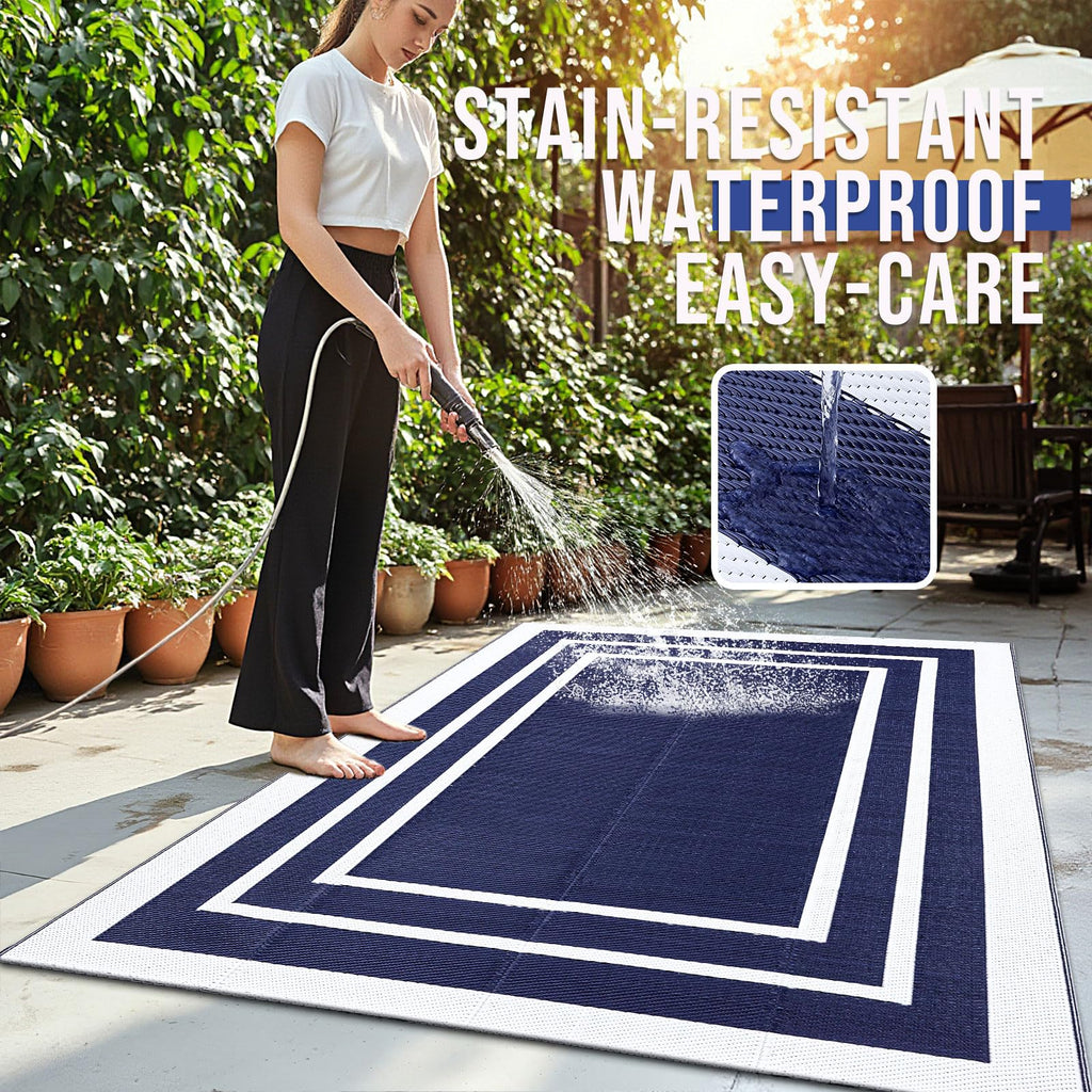 OLANLY Outdoor Rug 5x8 ft Waterproof, Reversible Outdoor Plastic Straw Rug, RV Mat, Indoor Outdoor Carpet Clearance for Patio, Camping, Balcony, Deck, Backyard, Grey & White