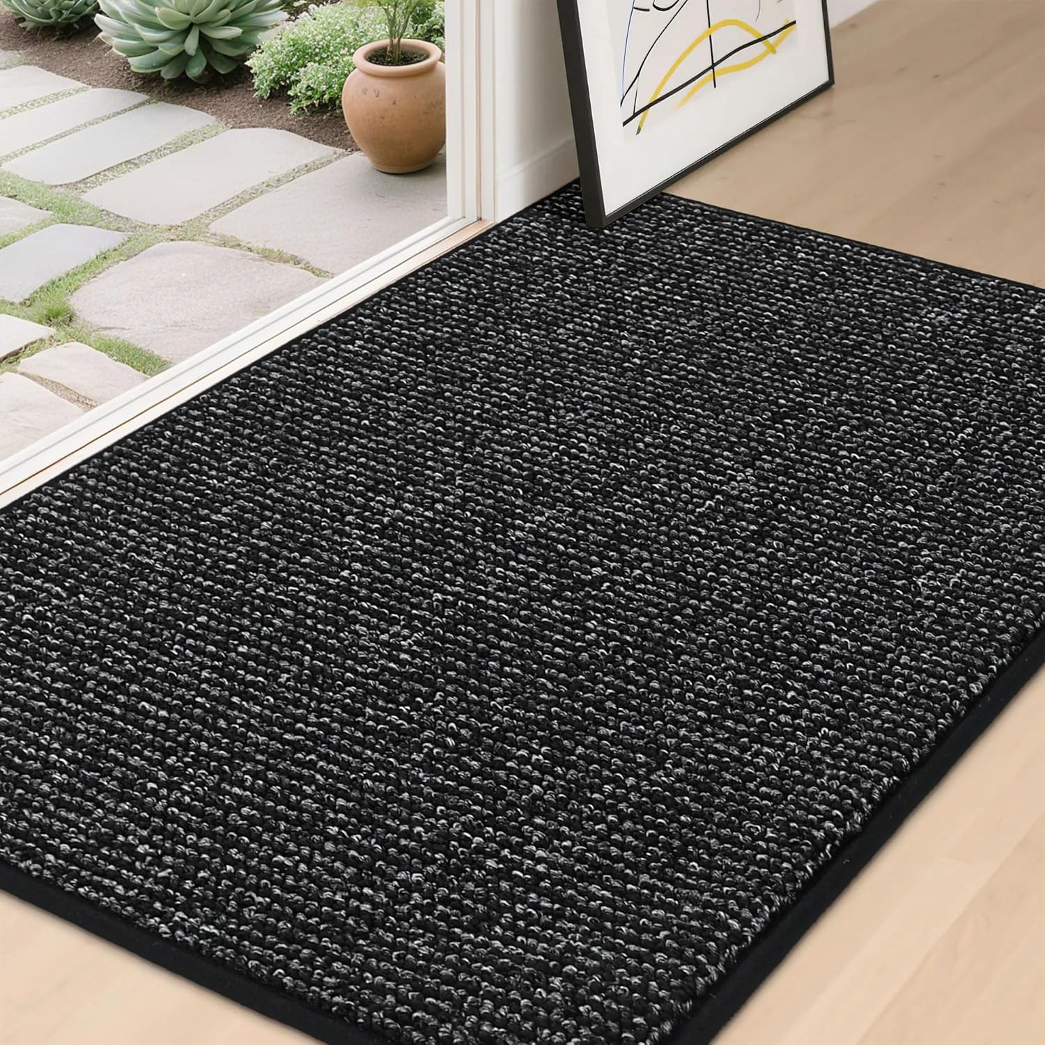 BEQHAUSE Dirt Trapper Door Mat 20" x 32", Non-Slip Washable Doormats Entrance Mat, Dirt Resistant and Absorbent Welcome Mat, Low Profile Floor Mats for Front Back Door and Entryway, Charcoal