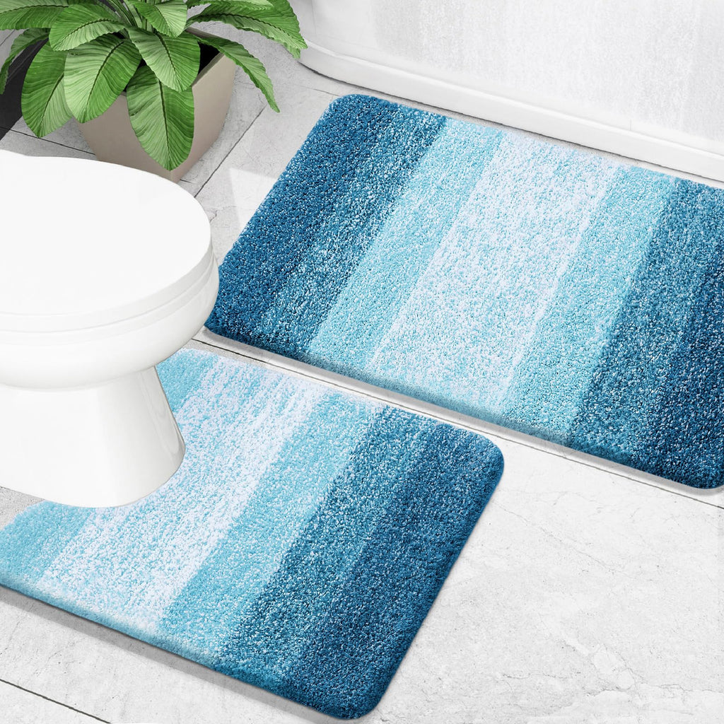 OLANLY Bathroom Rug Set 2 Piece, Soft Absorbent Microfiber Bath Mats and U-Shaped Contour Toilet Rug, Non-Slip, Machine Wash Dry, Plush Shaggy Bath Mats for Bathroom (24"x16"+24"x20", Grey)
