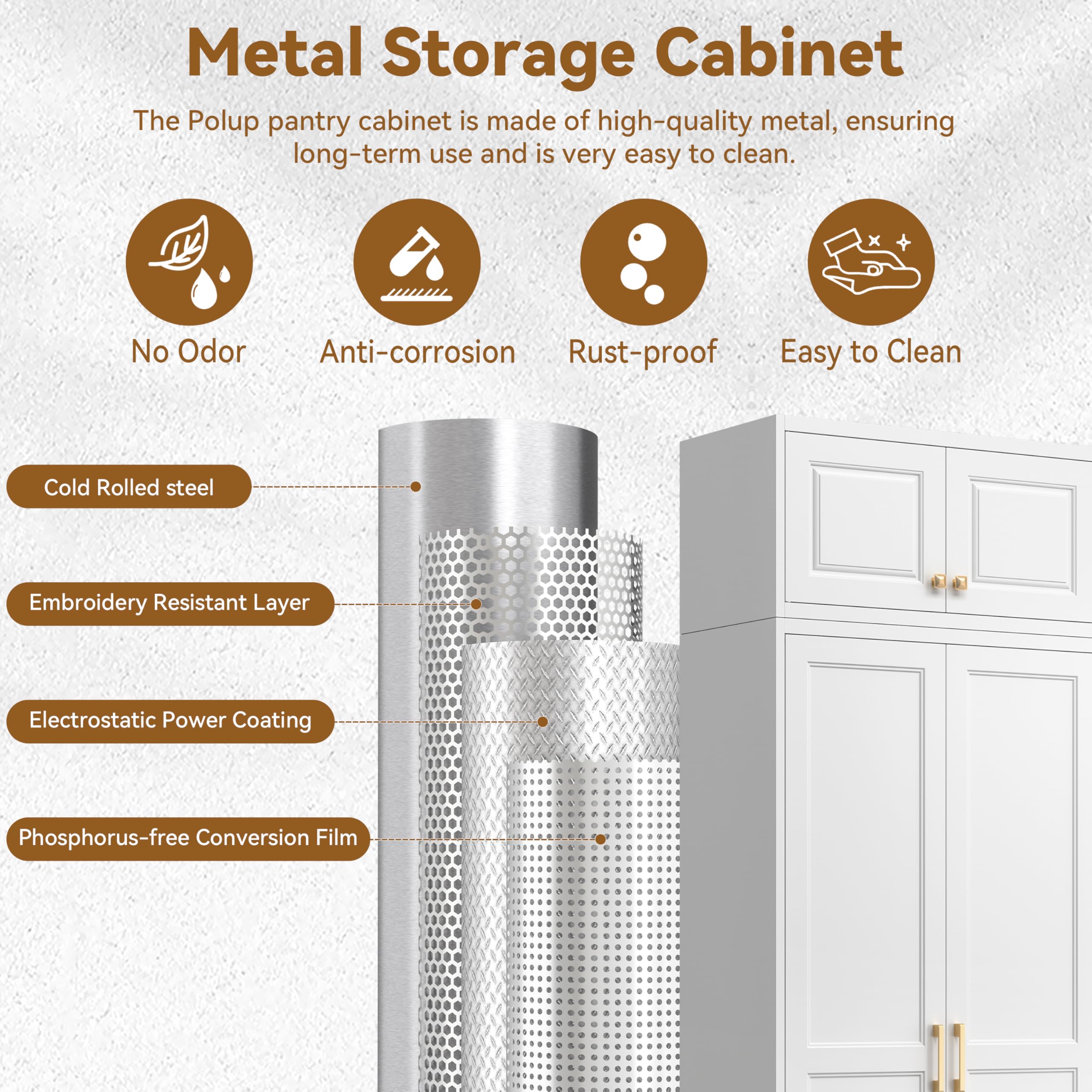 Polup White Kitchen Pantry Cabinet, 71 Inch Tall Metal Storage Cabinet with Doors and Shelves, Pantry Cabinets for Kitchen Storage, Freestanding Cupboard for Living, Dining Room, Assemble Required
