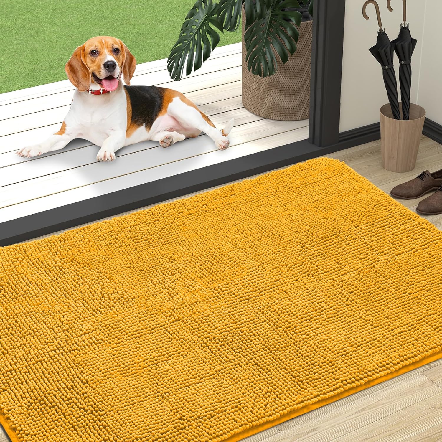 OLANLY Dog Door Mat for Muddy Paws 48x30, Absorbs Moisture and Dirt, Absorbent Non-Slip Washable Doormat, Quick Dry Chenille Mud Mat for Dogs, Entry Indoor Entryway Carpet for Inside Floor, Grey