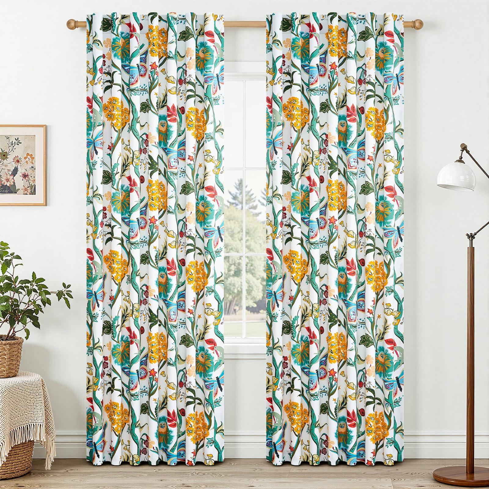 Topfinel Mustard Yellow Curtains 84 Inches Long 2 Panels for Bedroom Living Room Daffodil Butterfly Country Tropical Floral Drapes Vintage Farmhouse Light Filtering Privacy Window Curtain Blackout