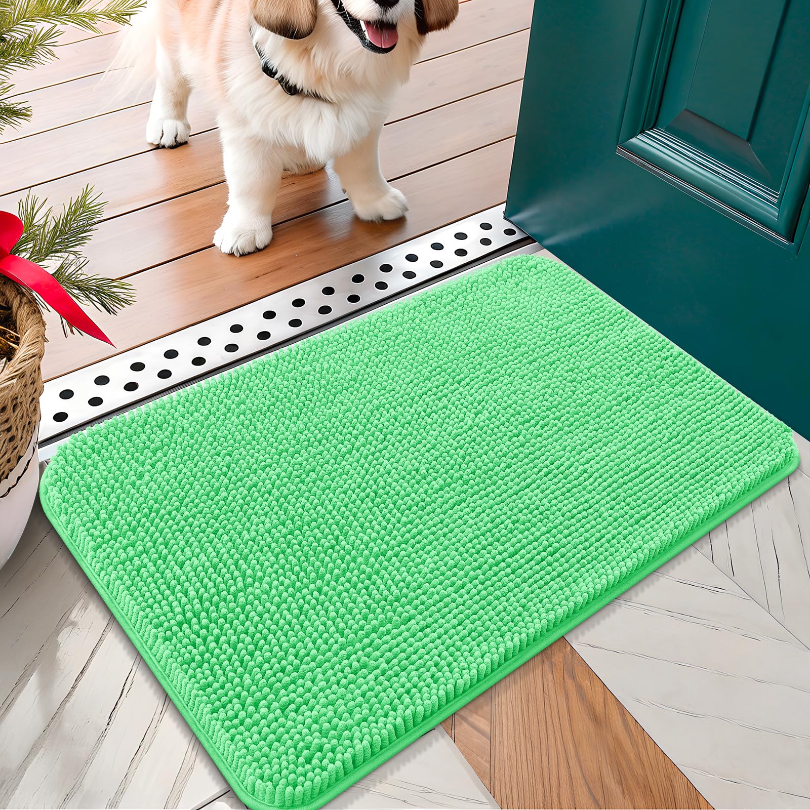 OLANLY Dog Door Mat for Muddy Paws 30x20, Absorbs Moisture and Dirt, Absorbent Non-Slip Washable Doormat, Quick Dry Chenille Mud Mat for Dogs, Entry Indoor Entryway Carpet for Inside Floor, Grey