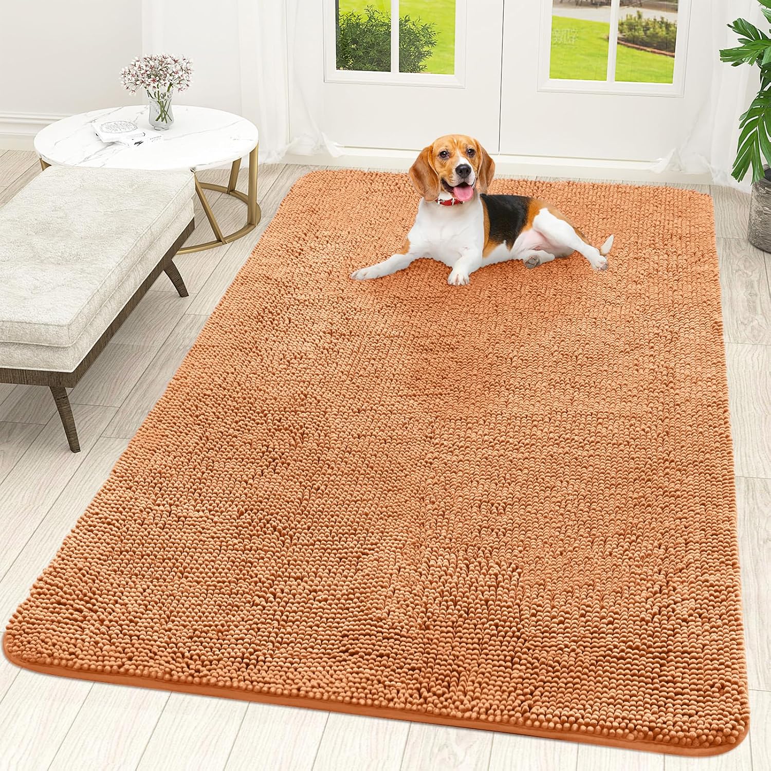OLANLY Dog Door Mat for Muddy Paws 48x30, Absorbs Moisture and Dirt, Absorbent Non-Slip Washable Doormat, Quick Dry Chenille Mud Mat for Dogs, Entry Indoor Entryway Carpet for Inside Floor, Grey