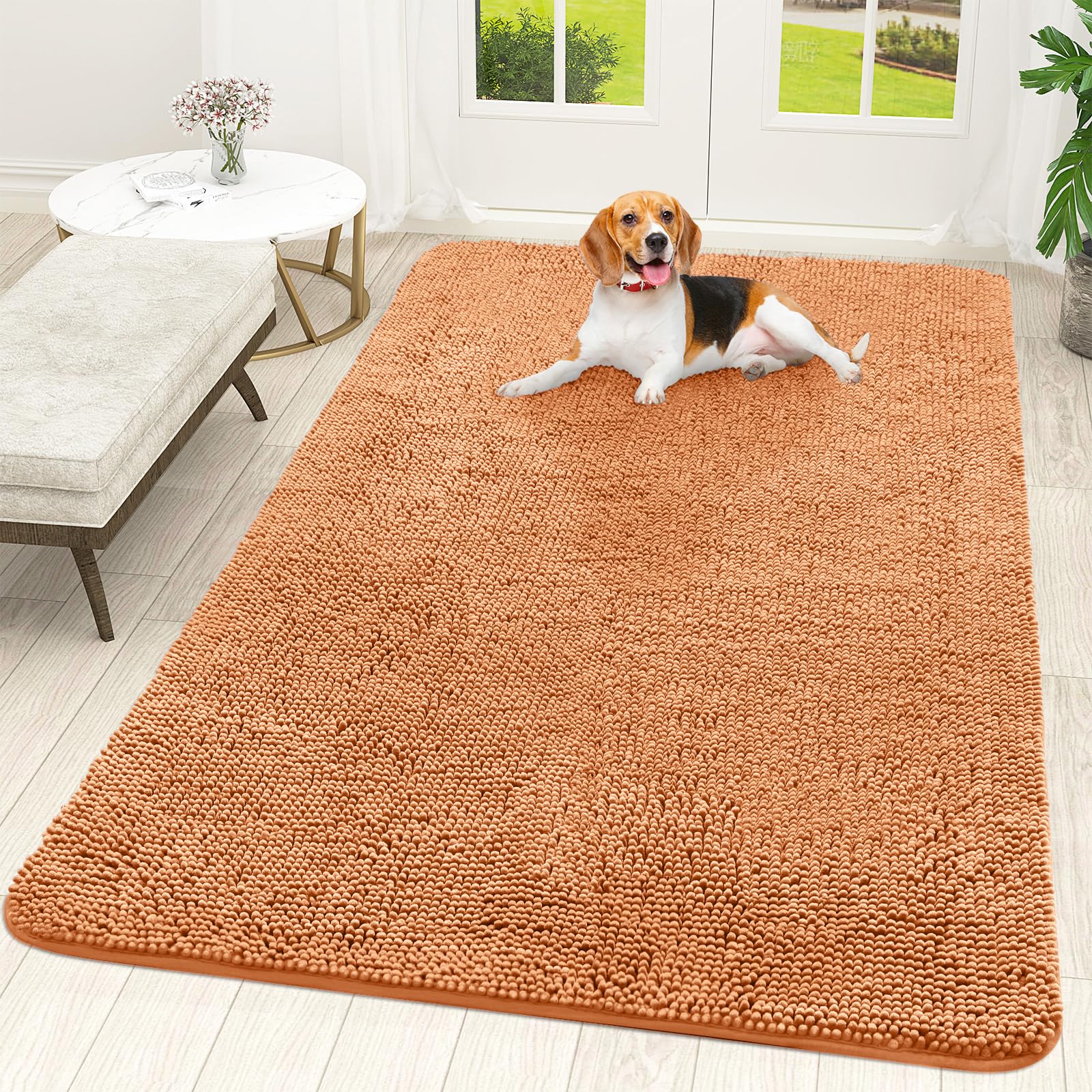 OLANLY Dog Door Mat for Muddy Paws 30x20, Absorbs Moisture and Dirt, Absorbent Non-Slip Washable Doormat, Quick Dry Chenille Mud Mat for Dogs, Entry Indoor Entryway Carpet for Inside Floor, Grey